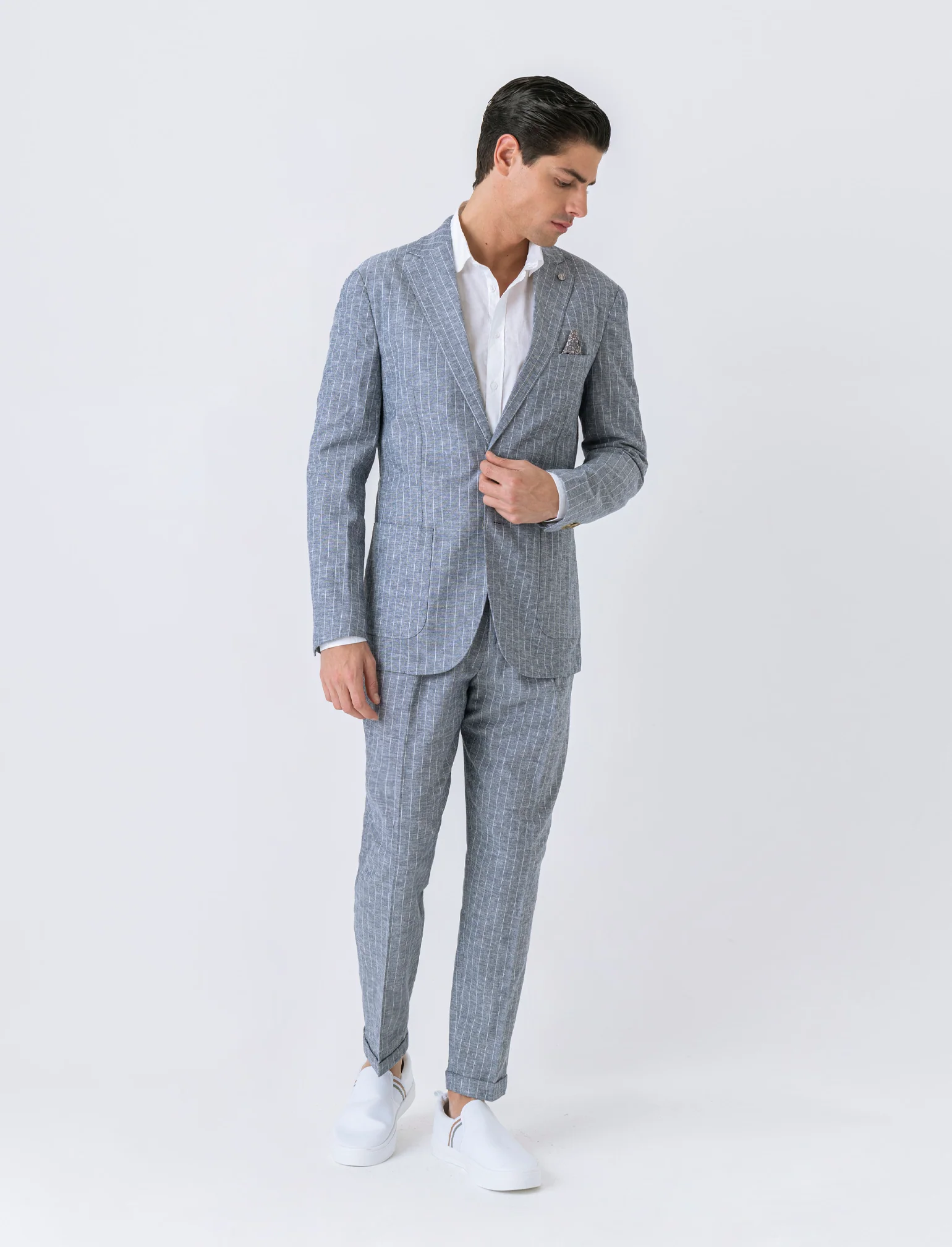 Blazer da completo tessuto linen blend da uomo - Blu - Image 2