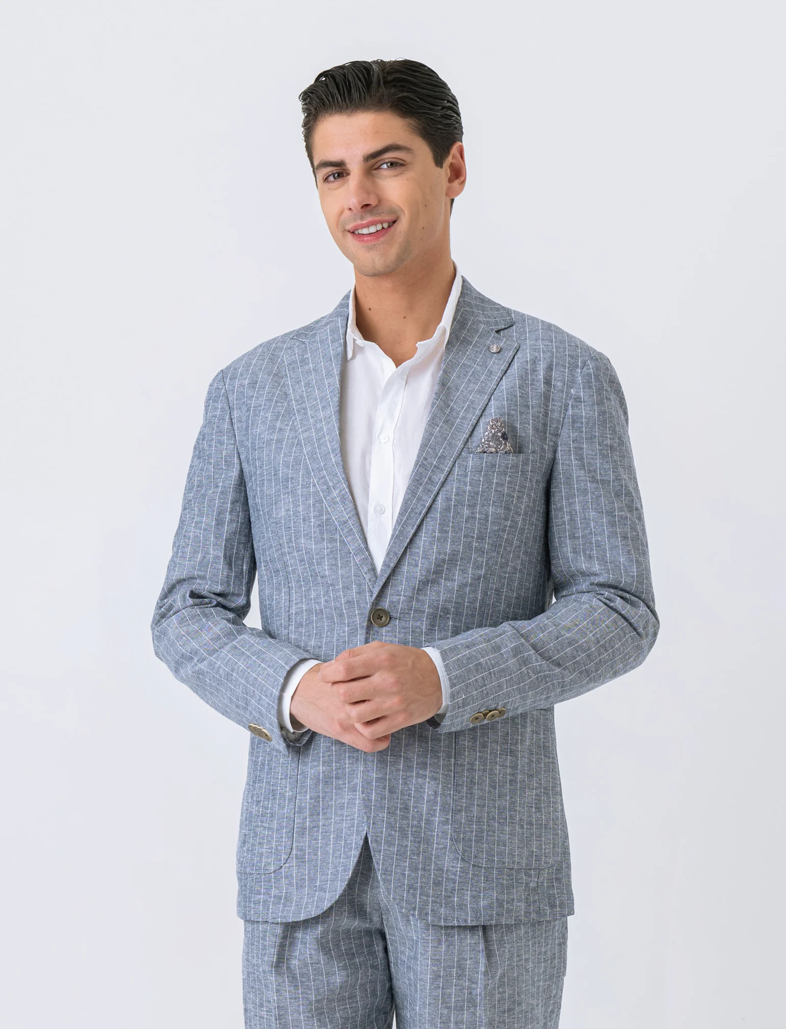 Blazer da completo tessuto linen blend da uomo - Blu - Image 3