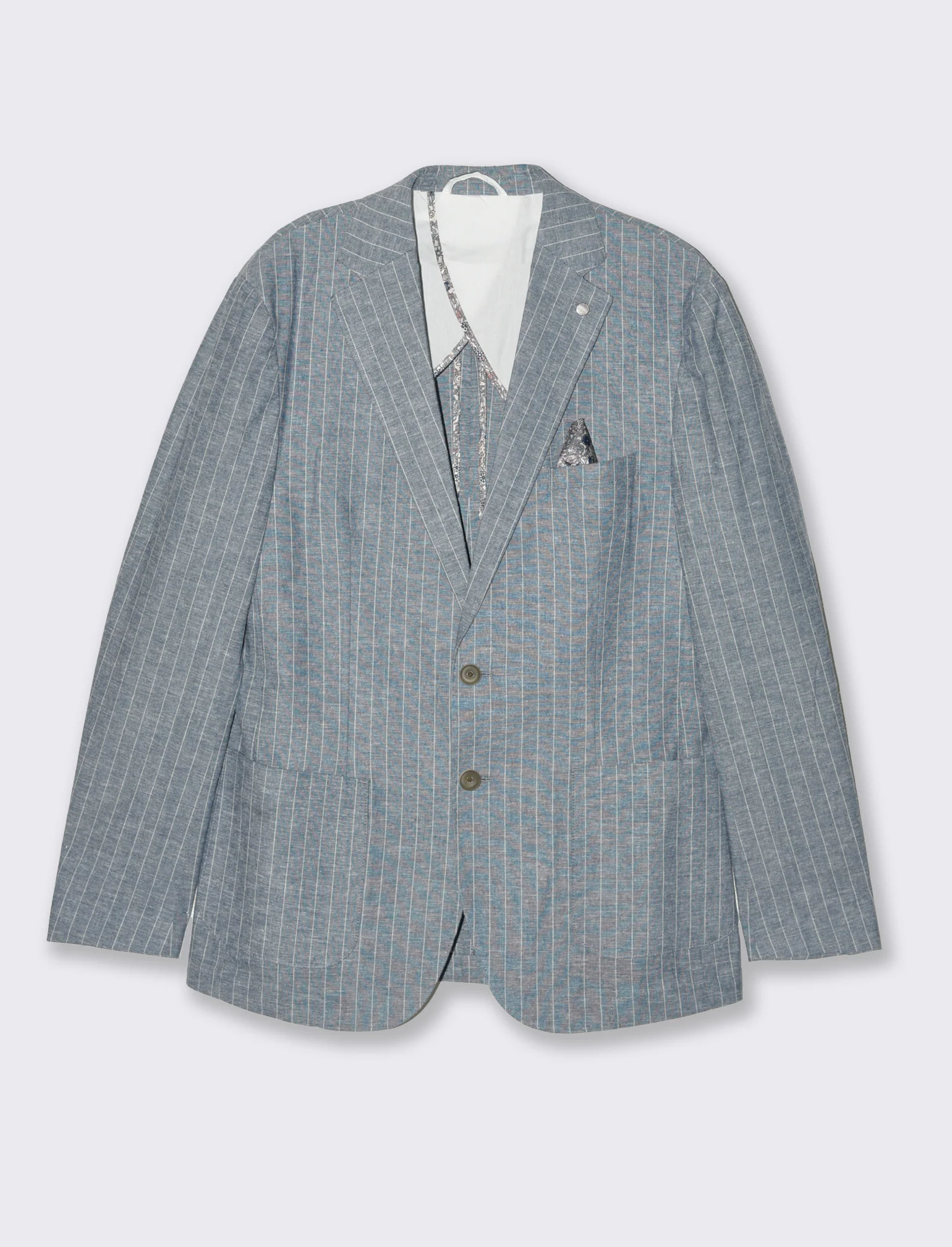 Blazer da completo tessuto linen blend da uomo - Blu - Image 4