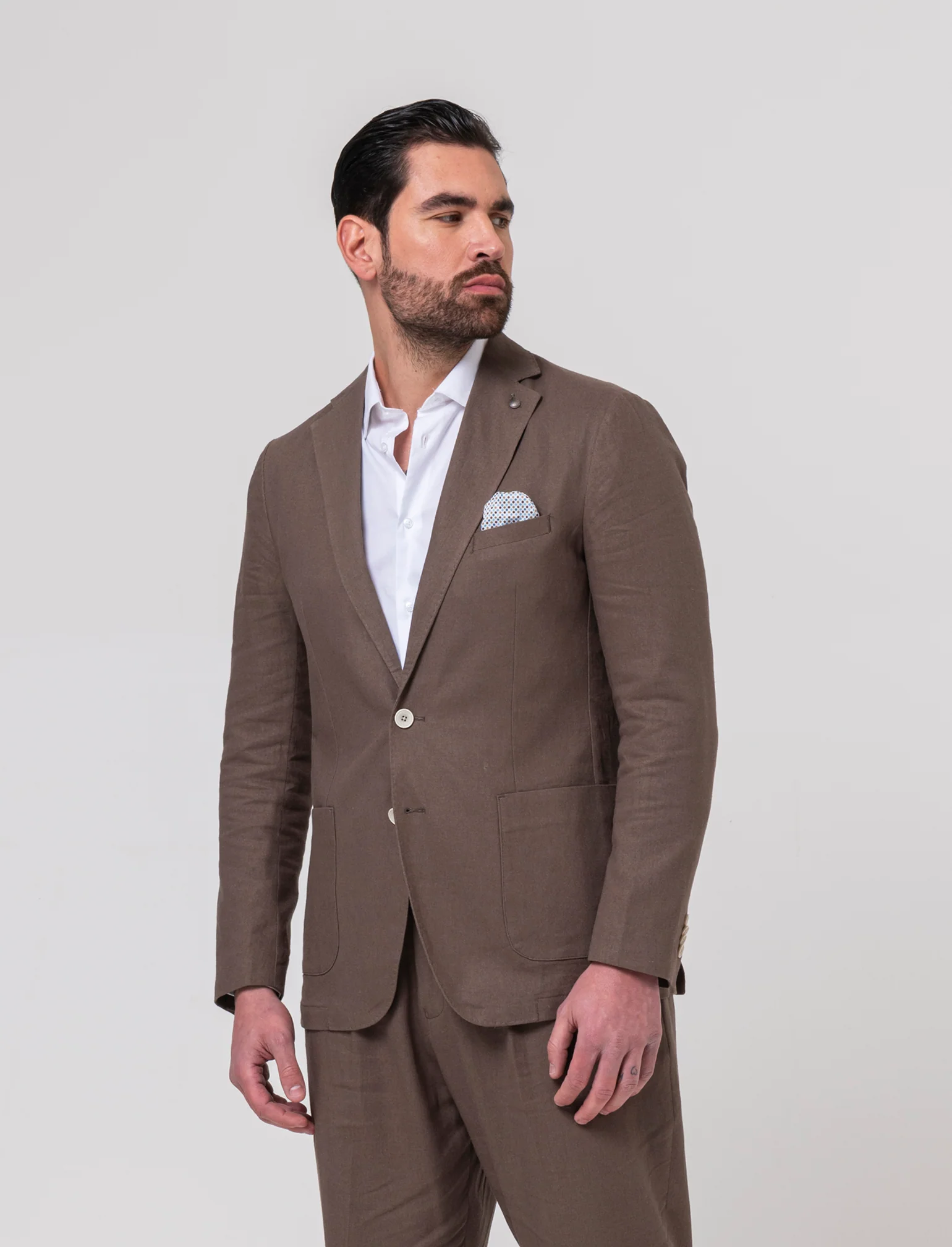 Blazer da completo tessuto linen blend da uomo - Grigio fango