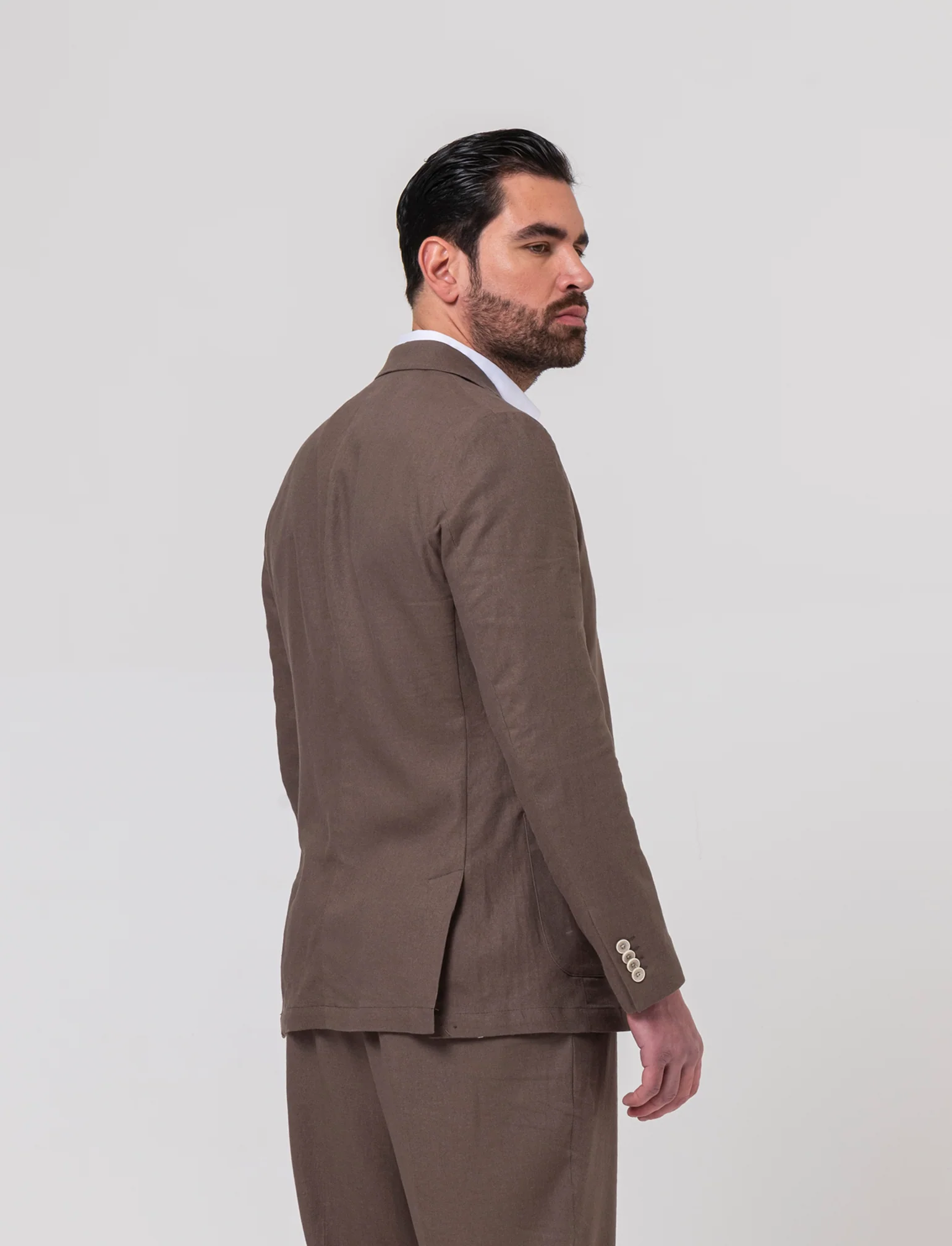 Blazer da completo tessuto linen blend da uomo - Grigio fango - Image 2