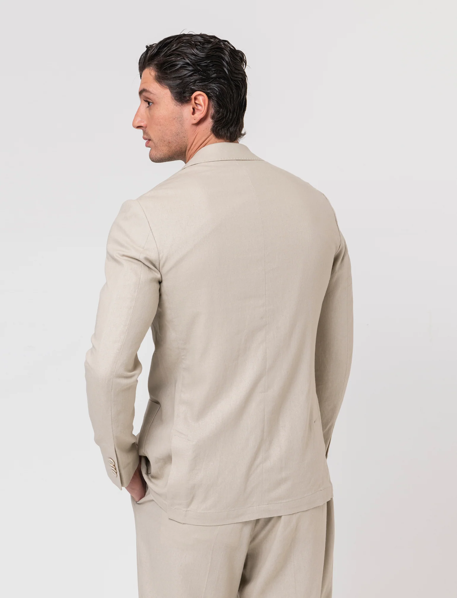 Blazer da completo tessuto linen blend da uomo - Sabbia