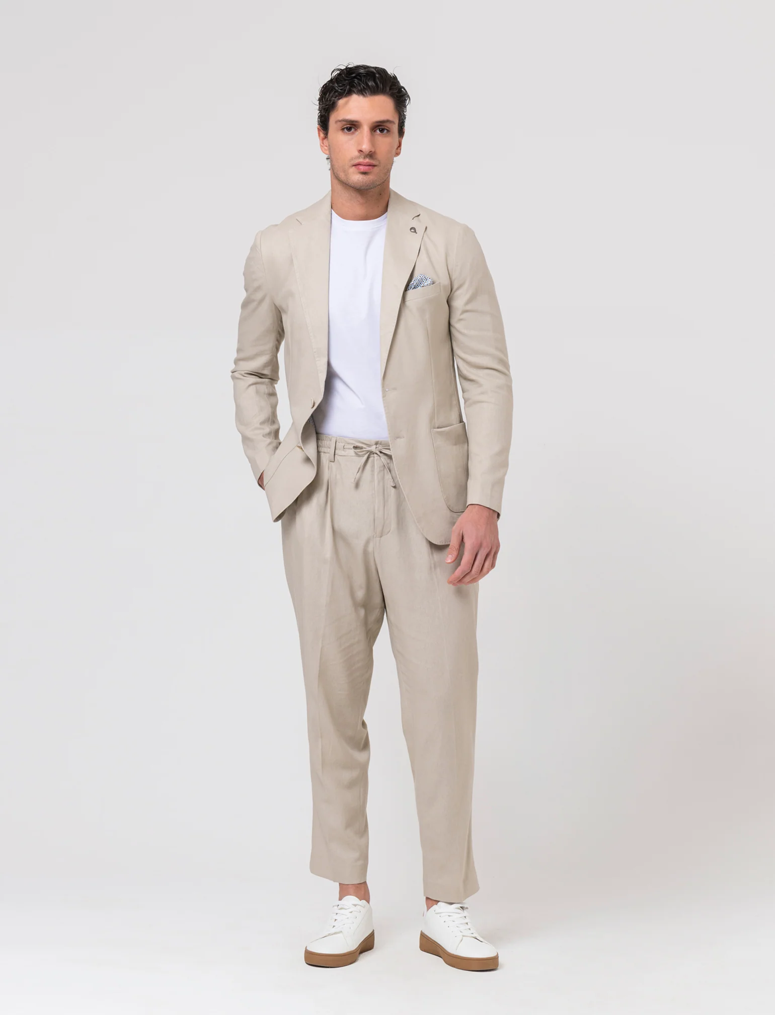 Blazer da completo tessuto linen blend da uomo - Sabbia - Image 2