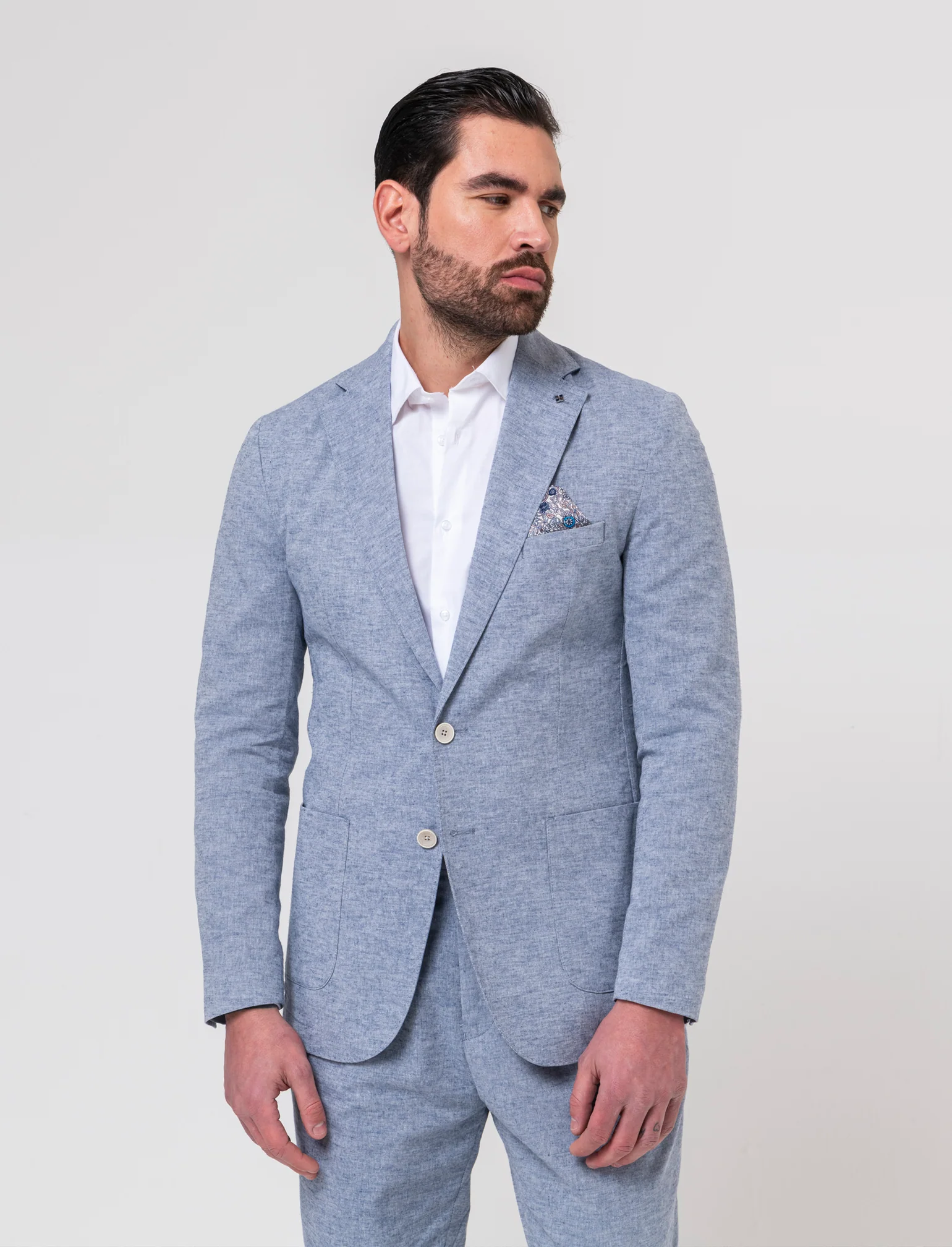 Blazer da completo tessuto misto lino da uomo - Blu