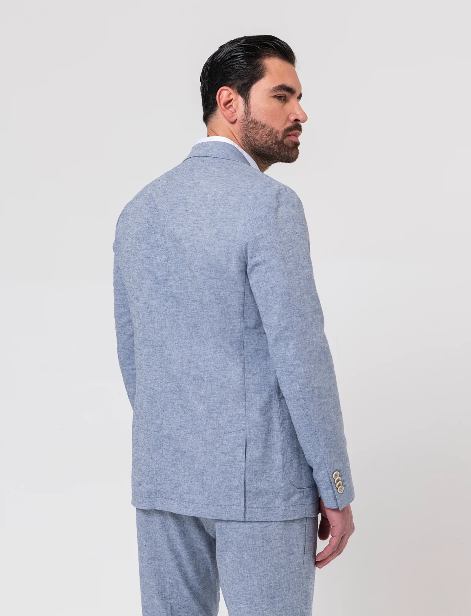 Blazer da completo tessuto misto lino da uomo - Blu - Image 2
