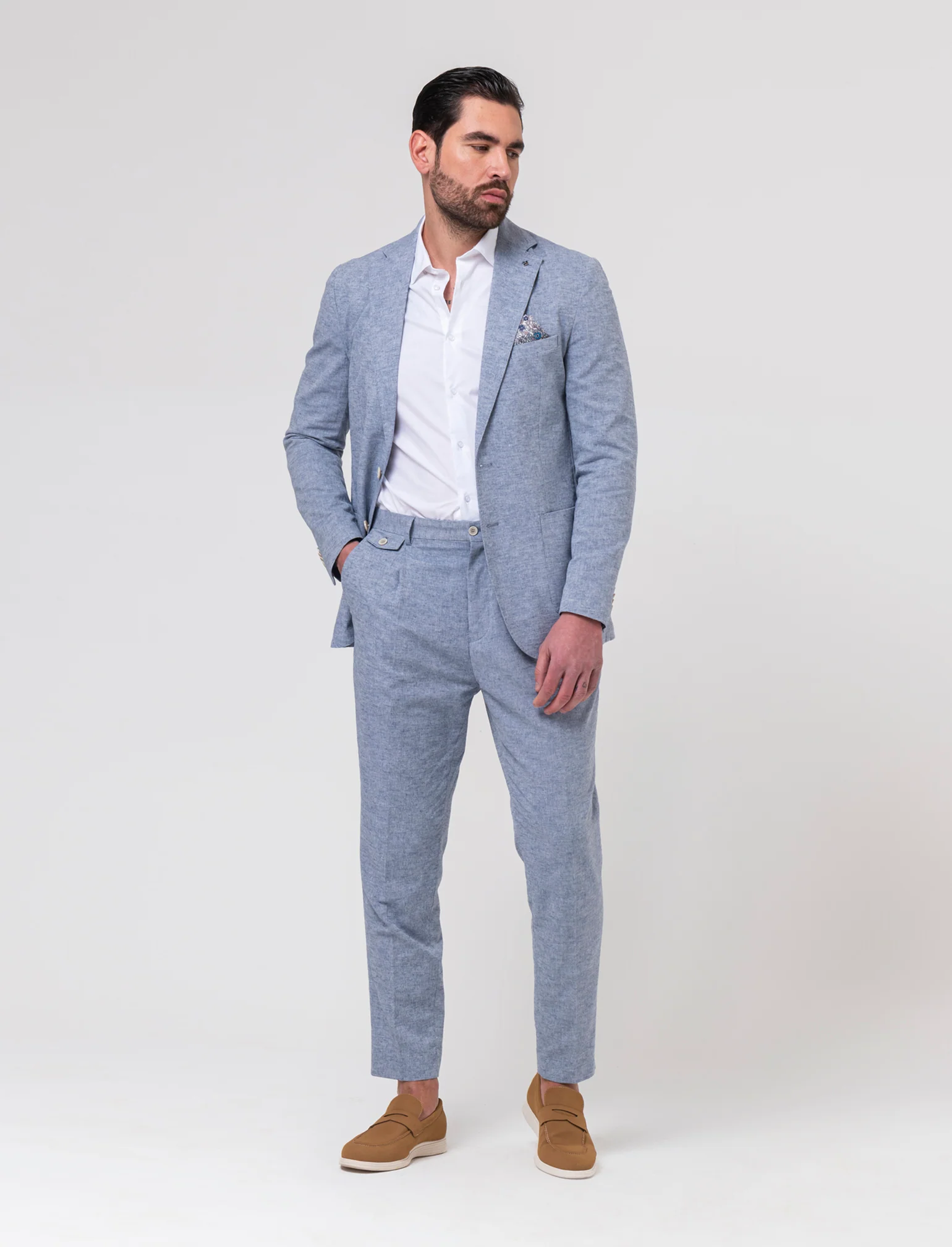 Blazer da completo tessuto misto lino da uomo - Blu - Image 3