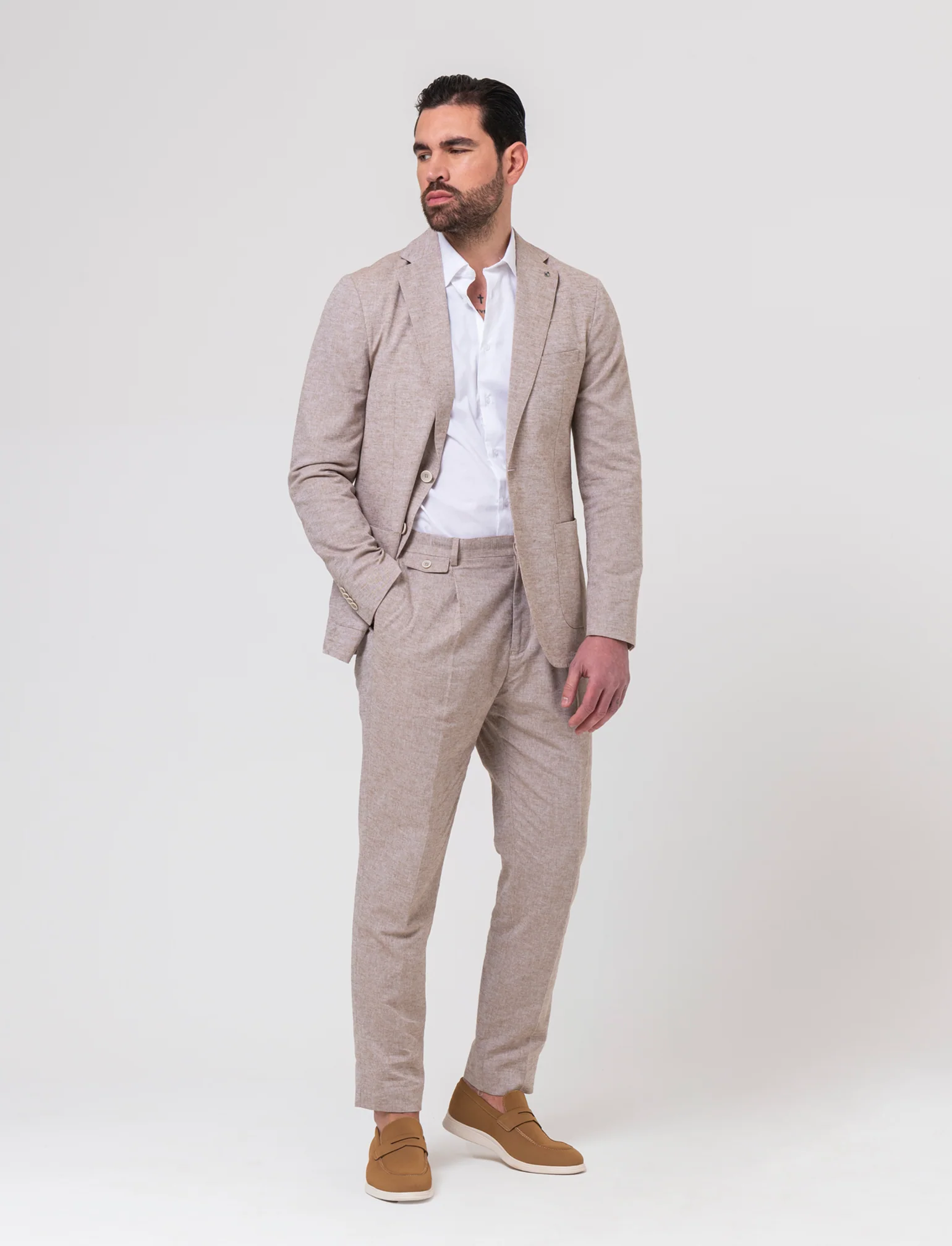 Blazer da completo tessuto misto lino da uomo - Grigio tortora - Image 3