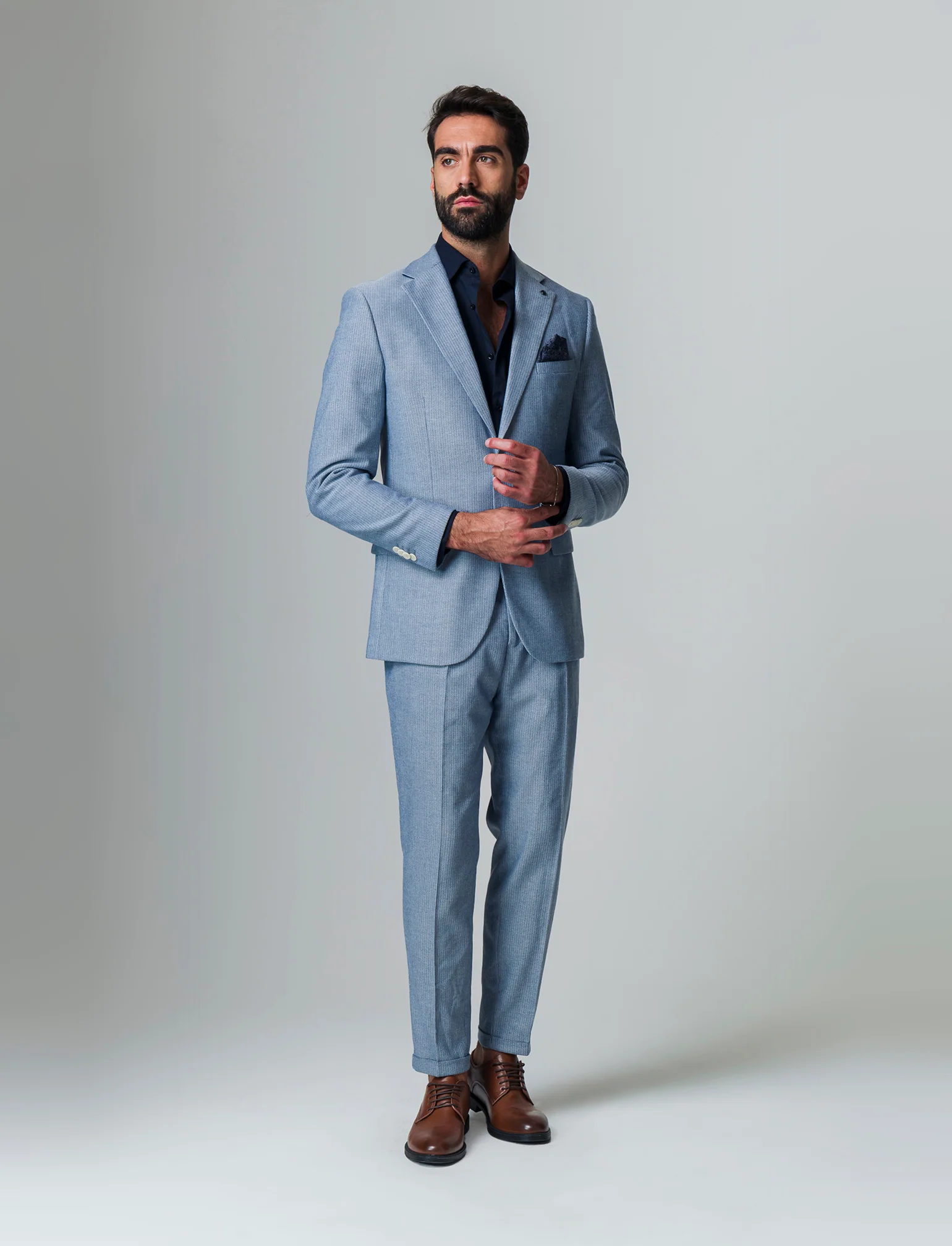 Blazer da completo tessuto strutturato da uomo - Bluette - Image 2