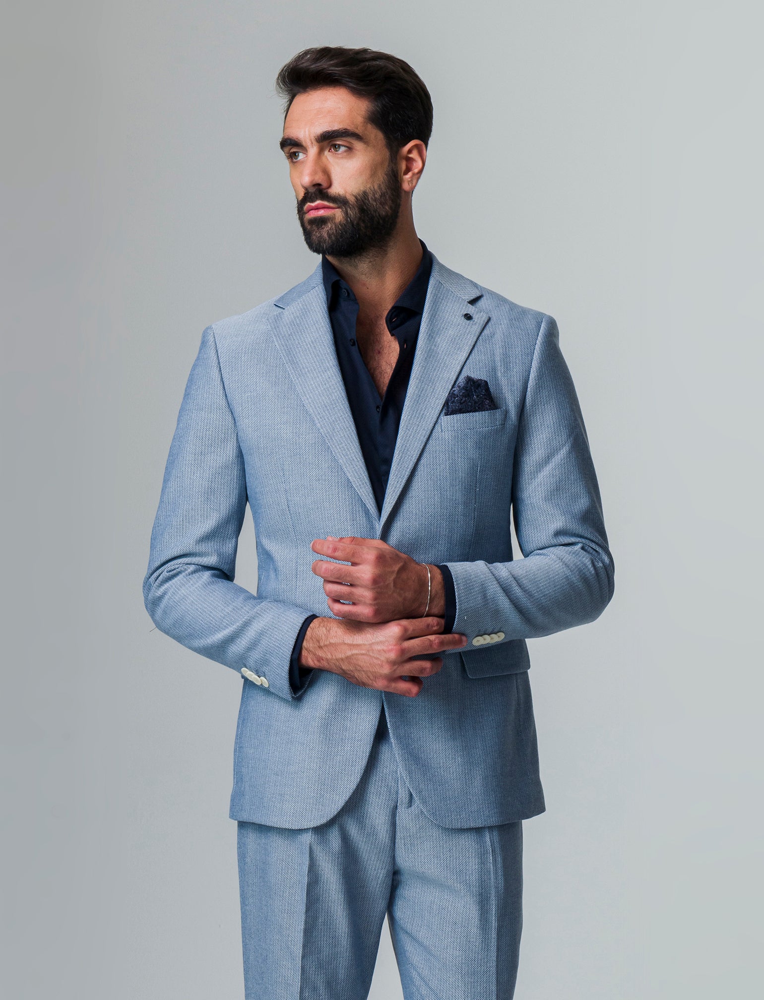 Blazer da completo tessuto strutturato da uomo - Bluette - Image 3