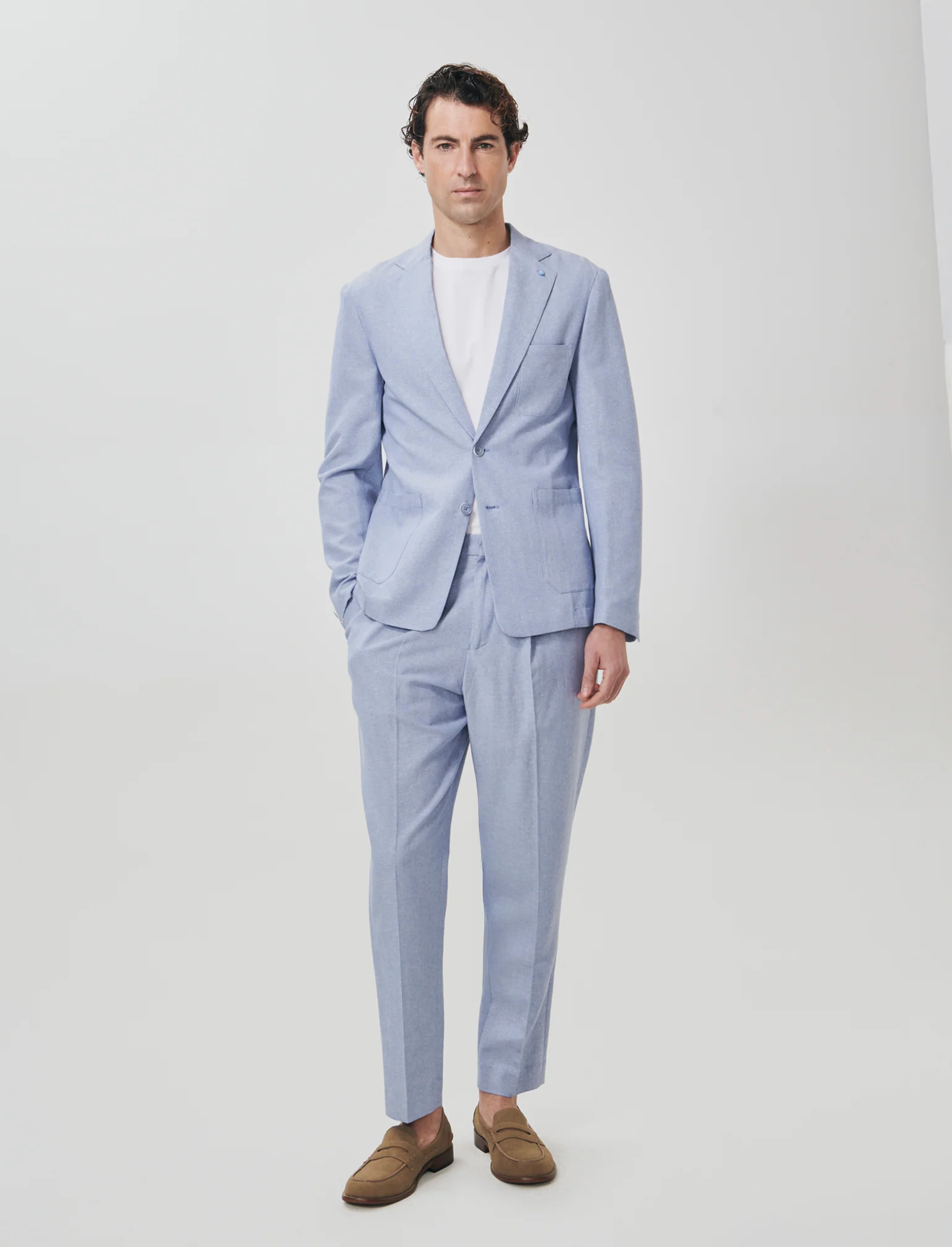 Blazer Decostruito in Misto Lino - Celeste - Image 2