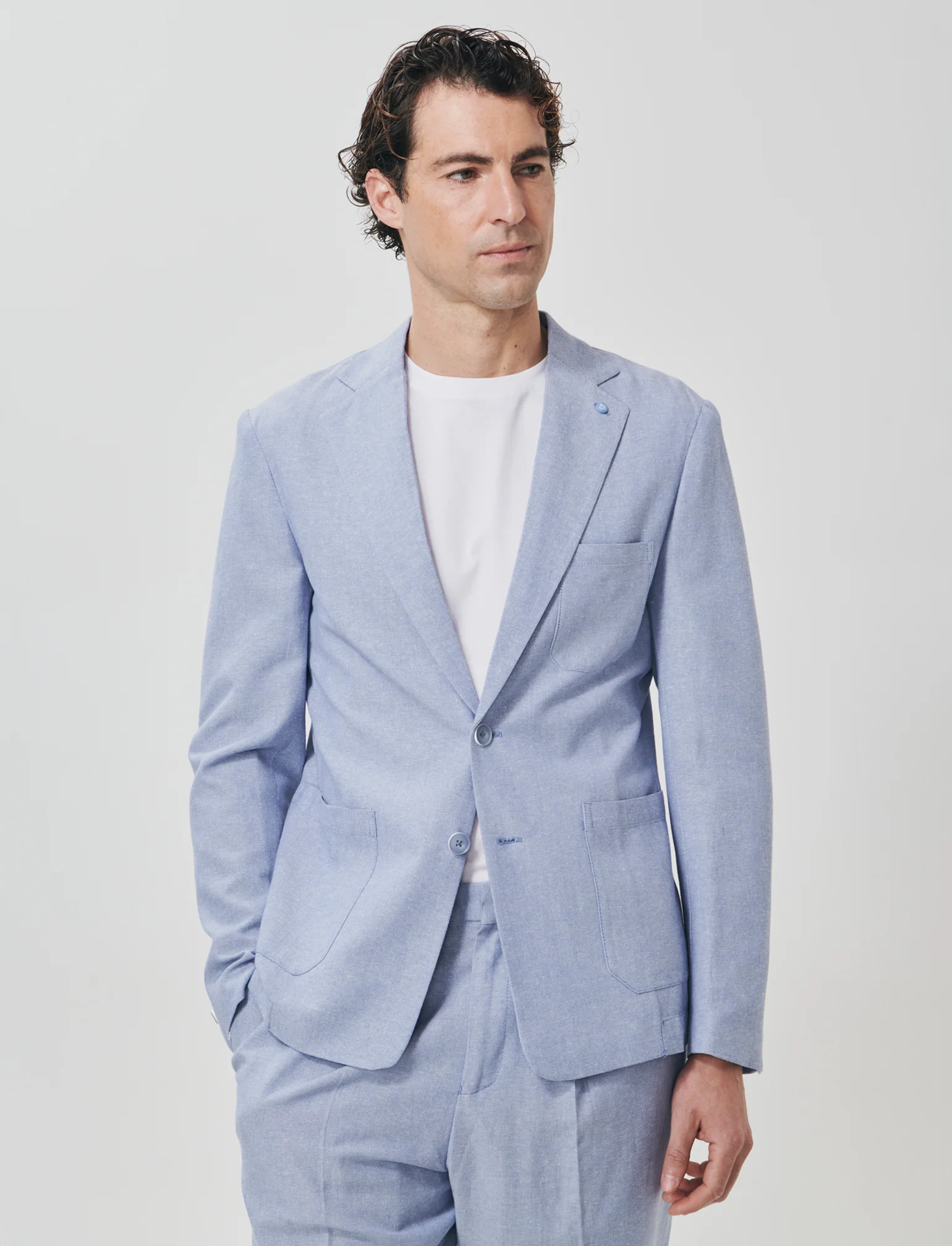 Blazer Decostruito in Misto Lino - Celeste - Image 3