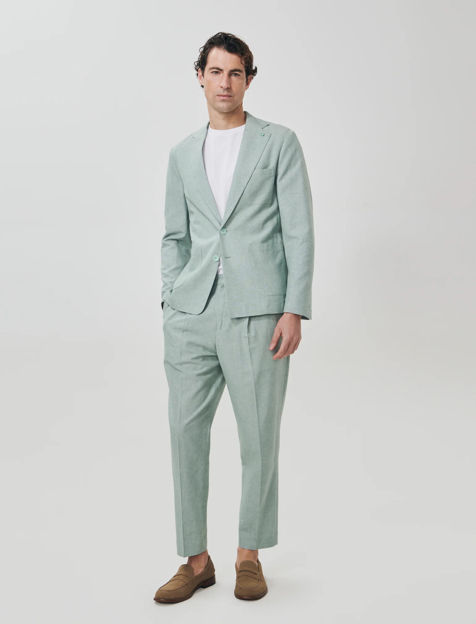 Blazer Decostruito in Misto Lino - Verde