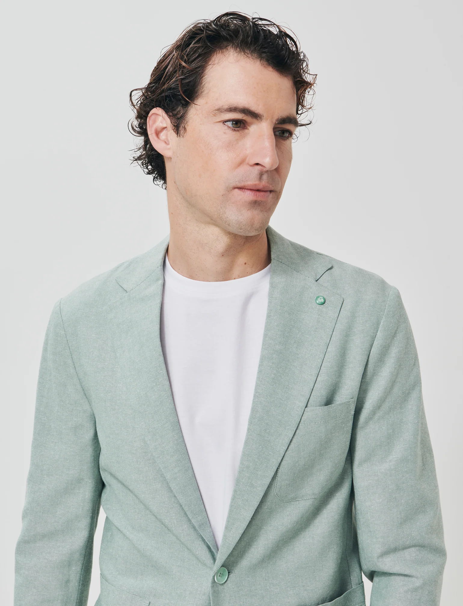 Blazer Decostruito in Misto Lino - Verde - Image 2