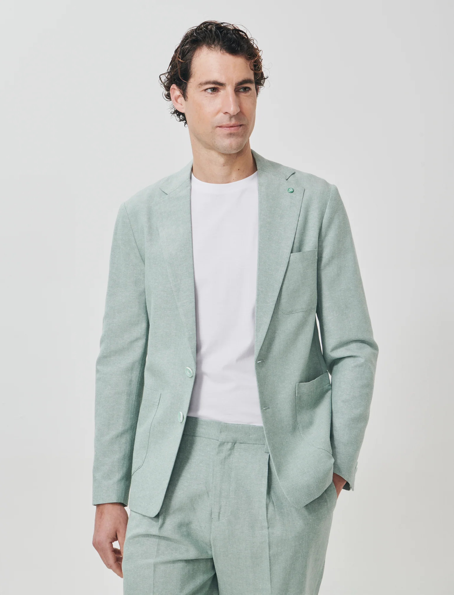 Blazer Decostruito in Misto Lino - Verde - Image 3
