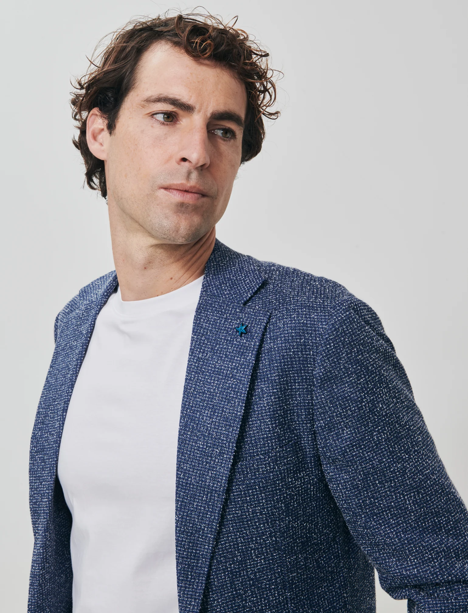 Blazer decostruito in tessuto strutturato - Blu - Image 2