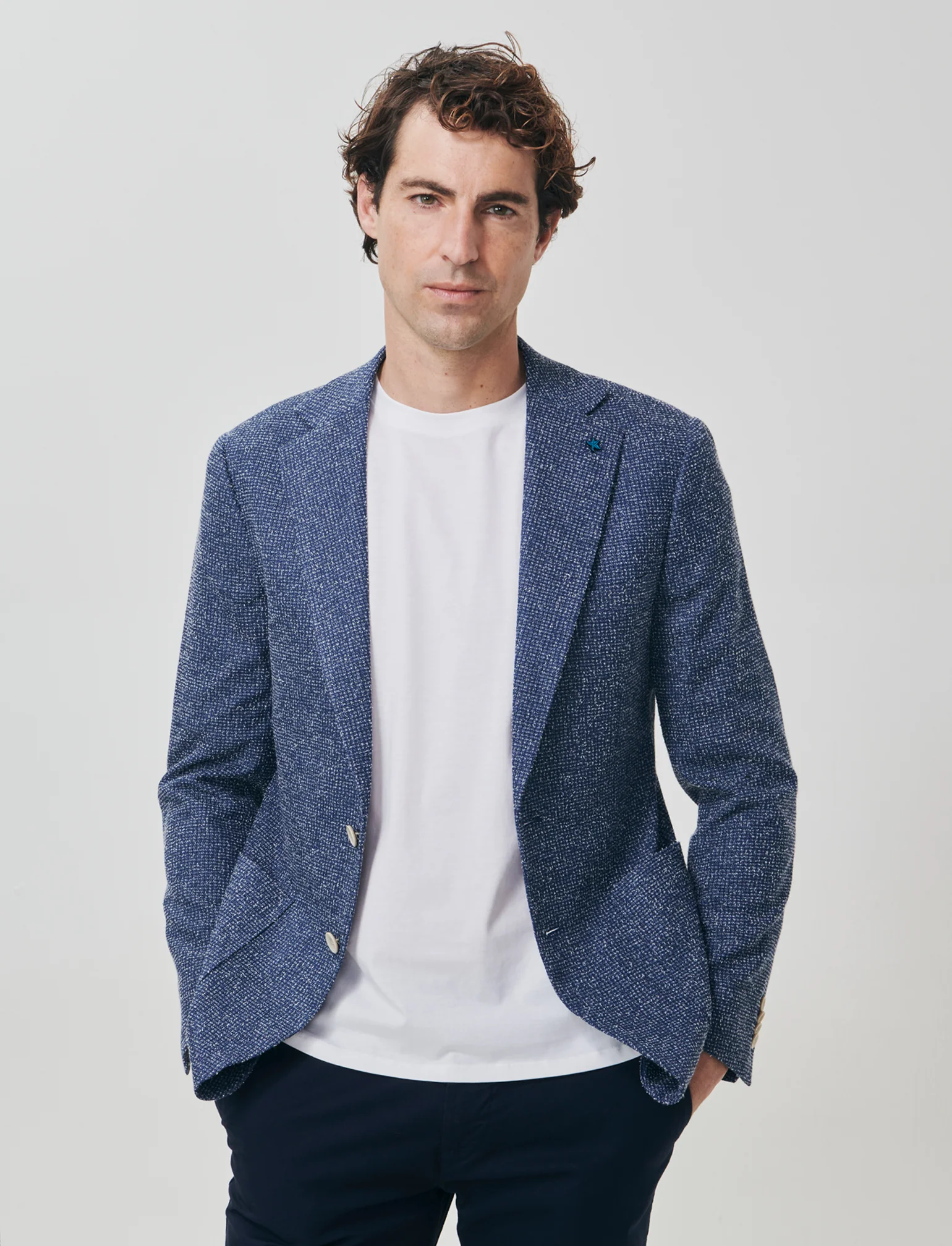 Blazer decostruito in tessuto strutturato - Blu - Image 3