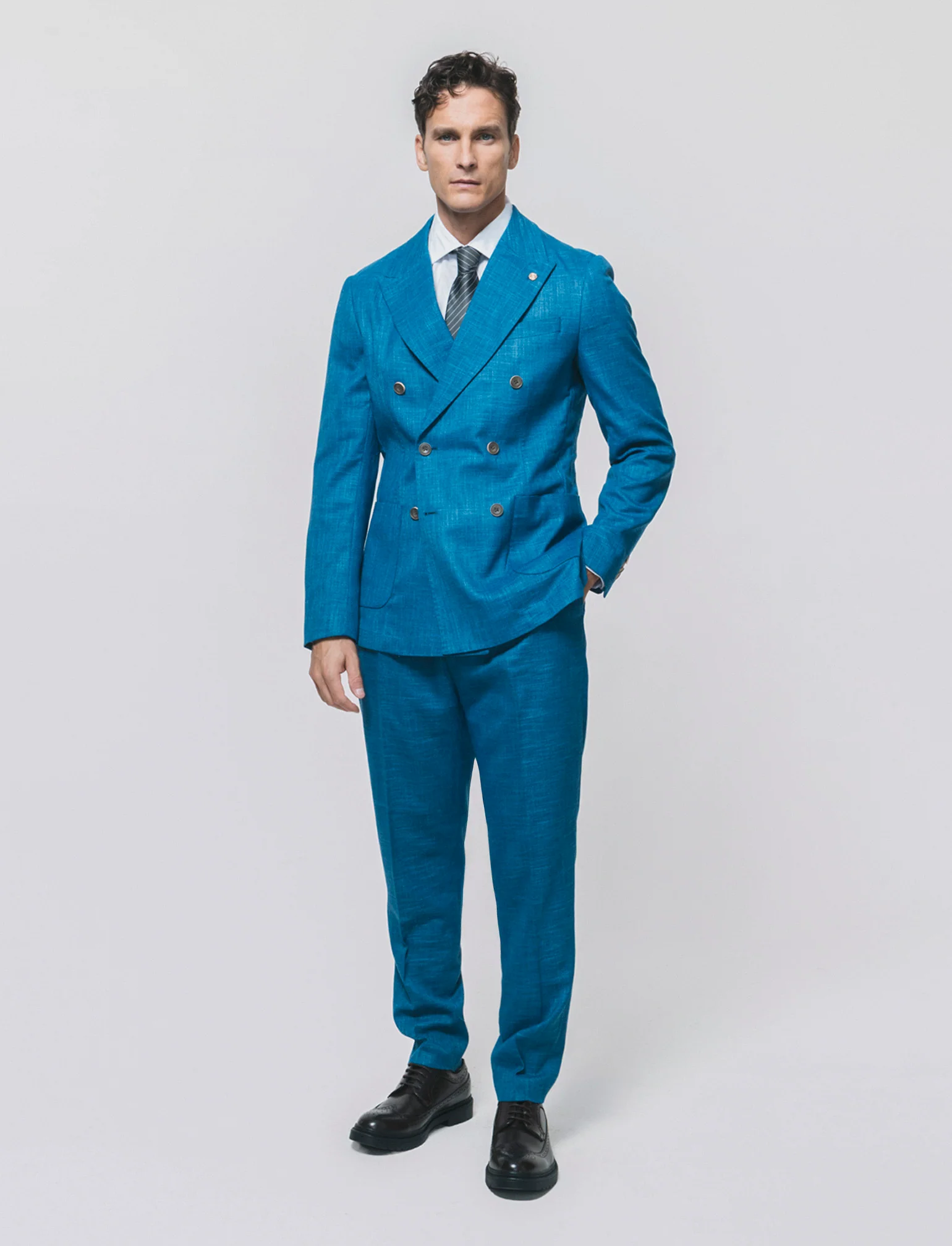Blazer Doppio Petto Formal Fit Elegante - Bluette