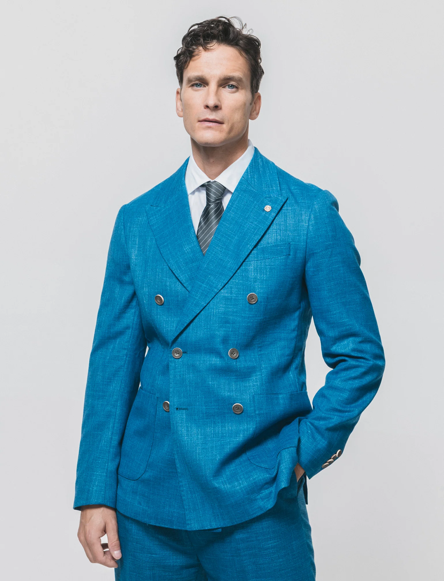 Blazer Doppio Petto Formal Fit Elegante - Bluette - Image 3