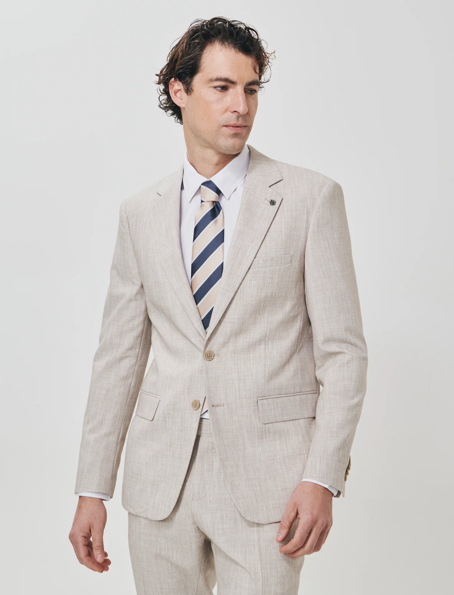 Blazer effetto lino con colletto classico - Beige - Image 3
