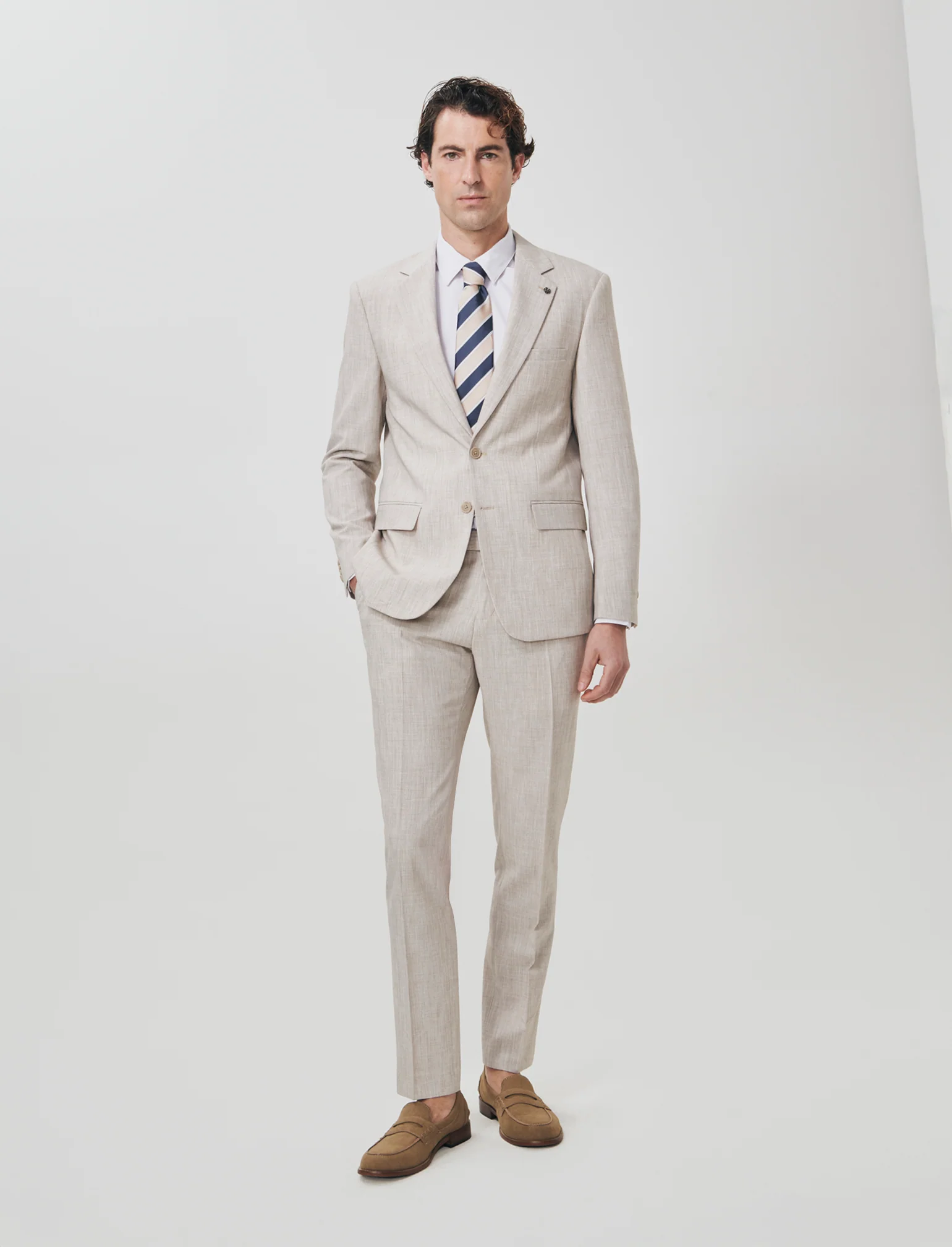 Blazer effetto lino con colletto classico - Beige - Image 4