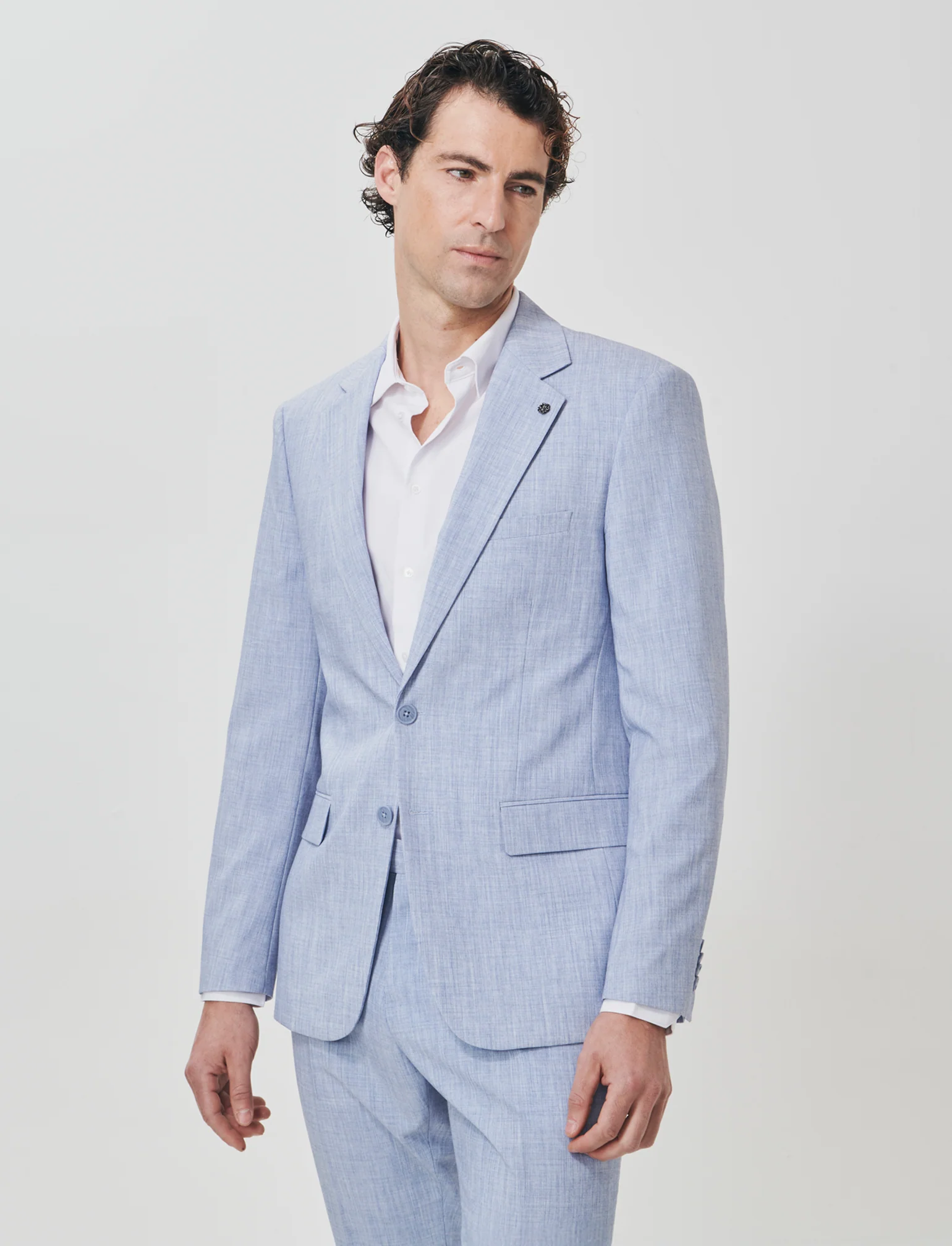 Blazer effetto lino con colletto classico - Blu - Image 3