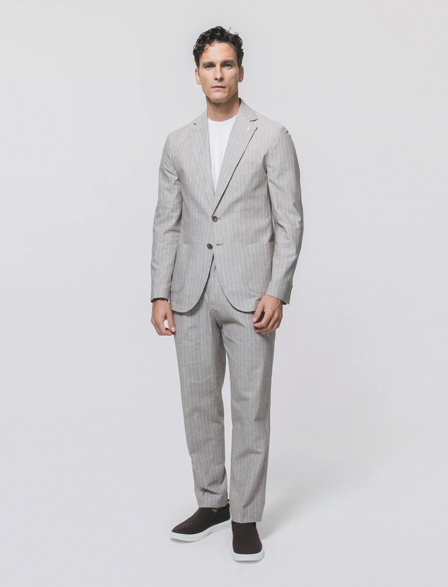 Blazer formal fit in linen blend a righe - Beige