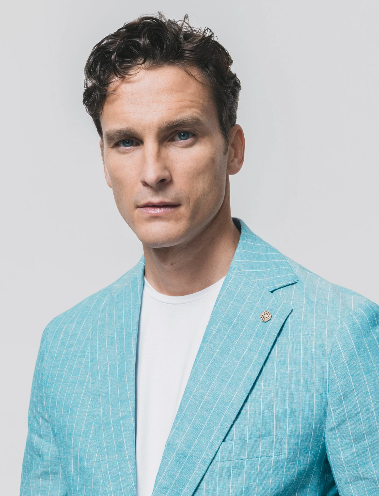 Blazer formal fit in linen blend a righe - Verde petrolio - Image 2