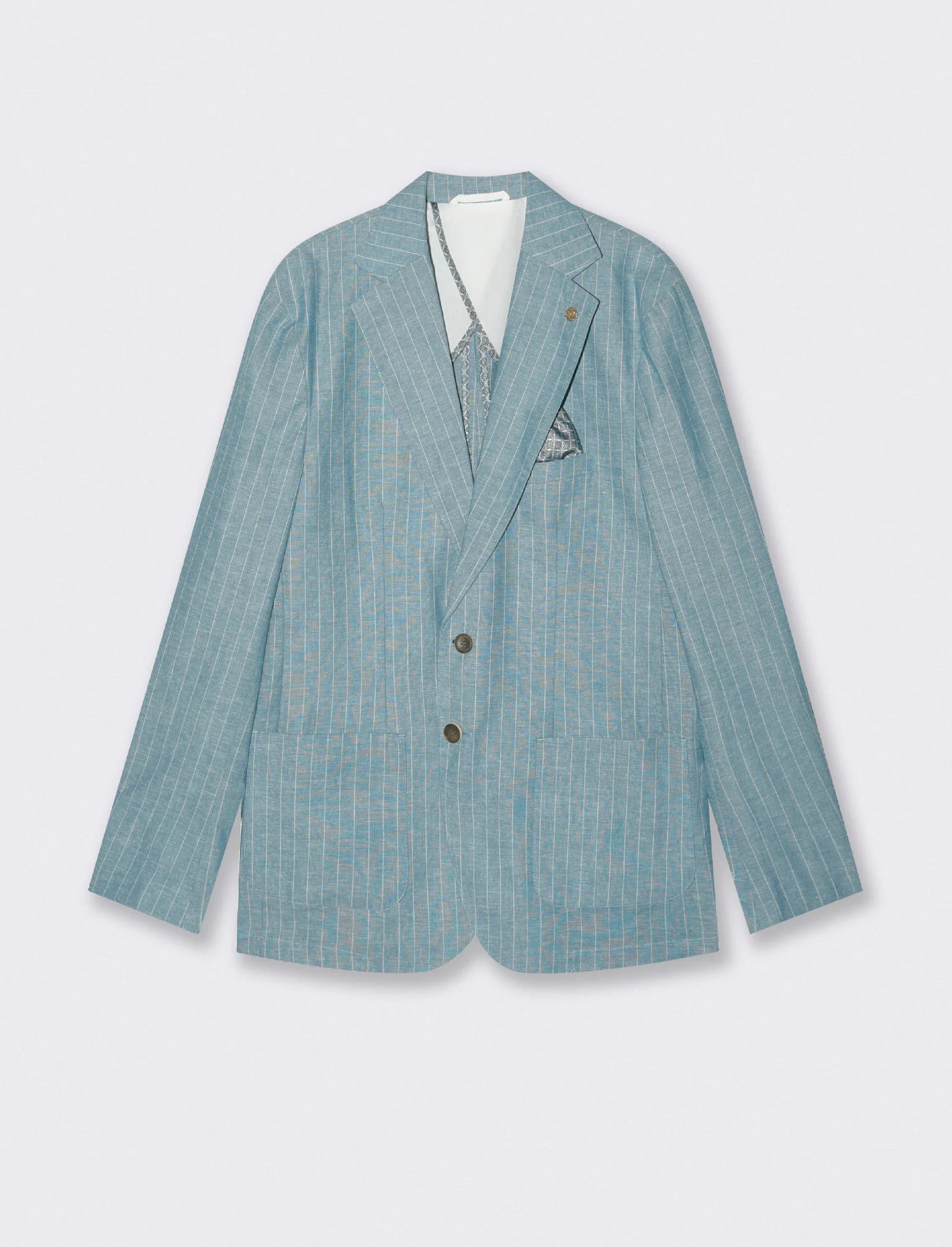 Blazer formal fit in linen blend a righe - Verde petrolio - Image 4