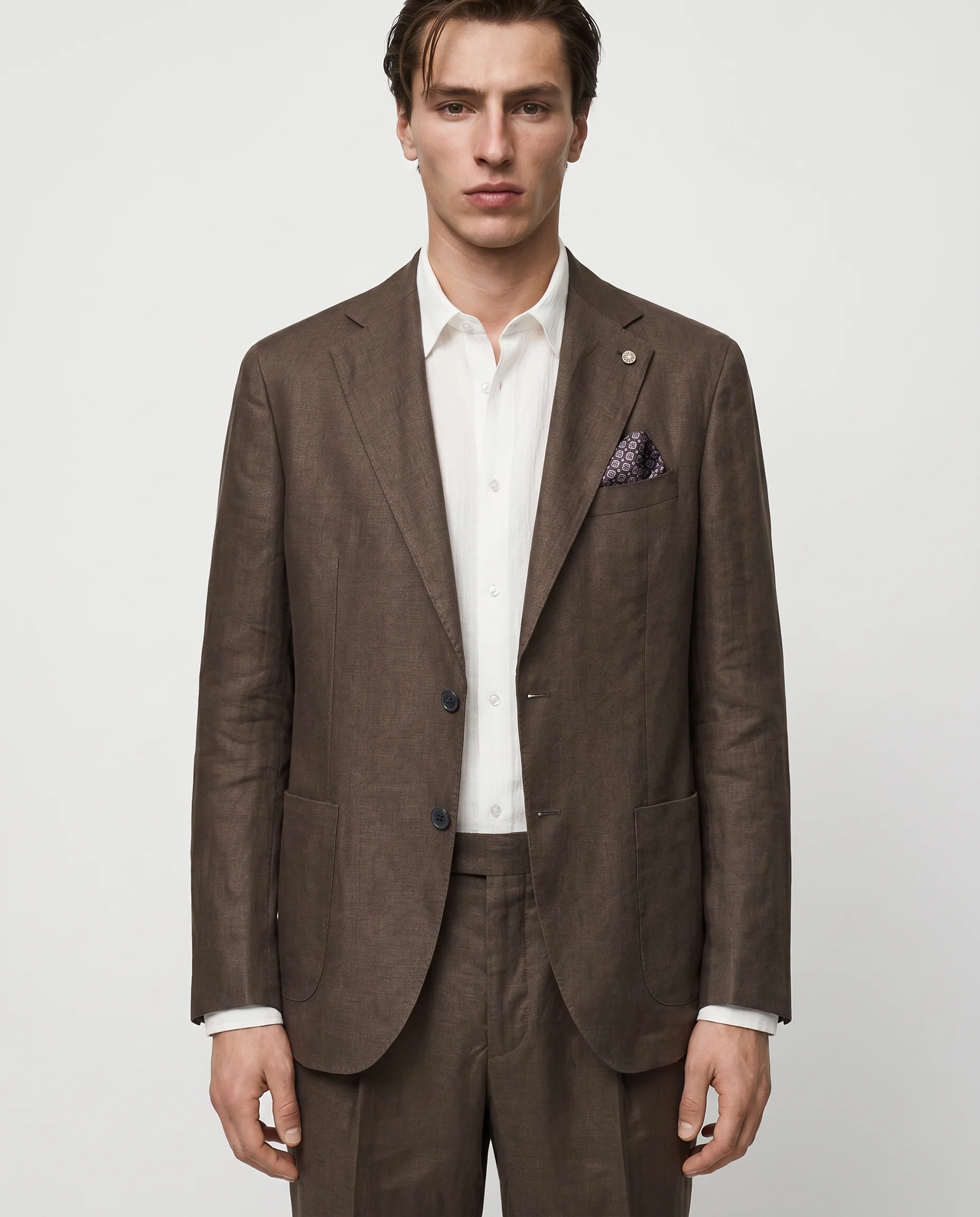 Blazer formal fit in puro lino diagonale - Moro - Image 3