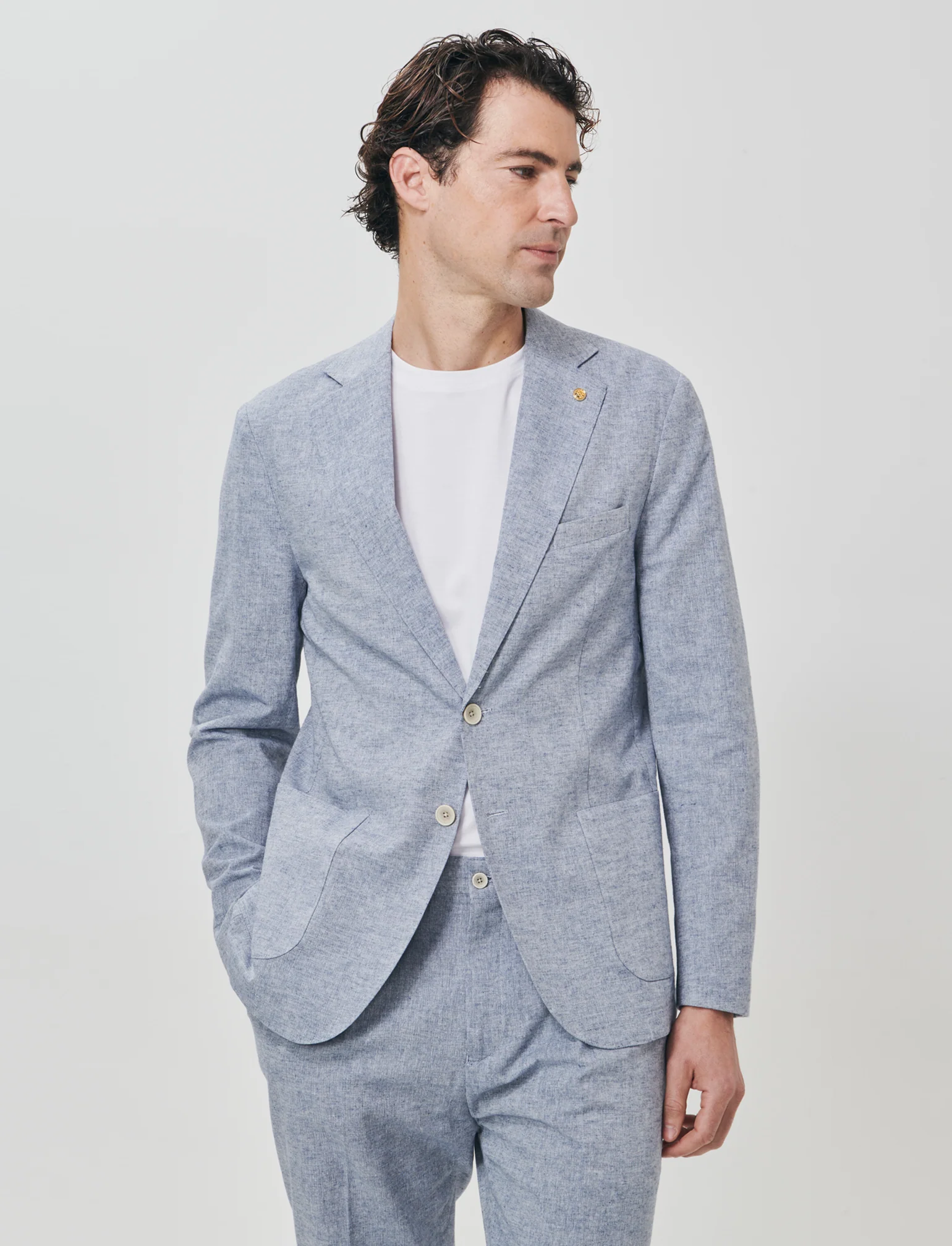 Blazer formal fit in tessuto misto lino - Blu - Image 2