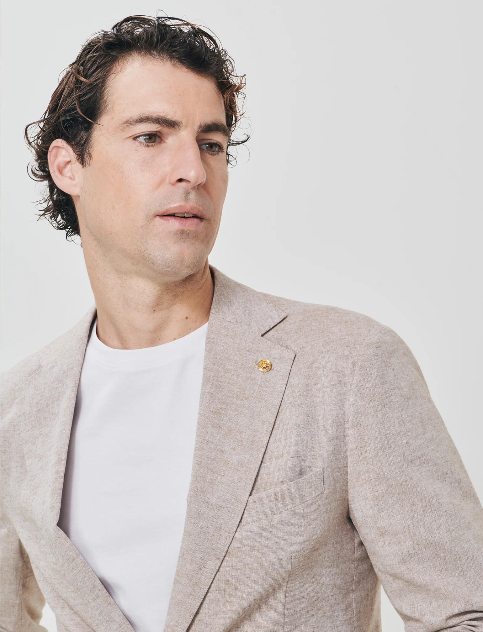 Blazer formal fit in tessuto misto lino - Grigio tortora - Image 3