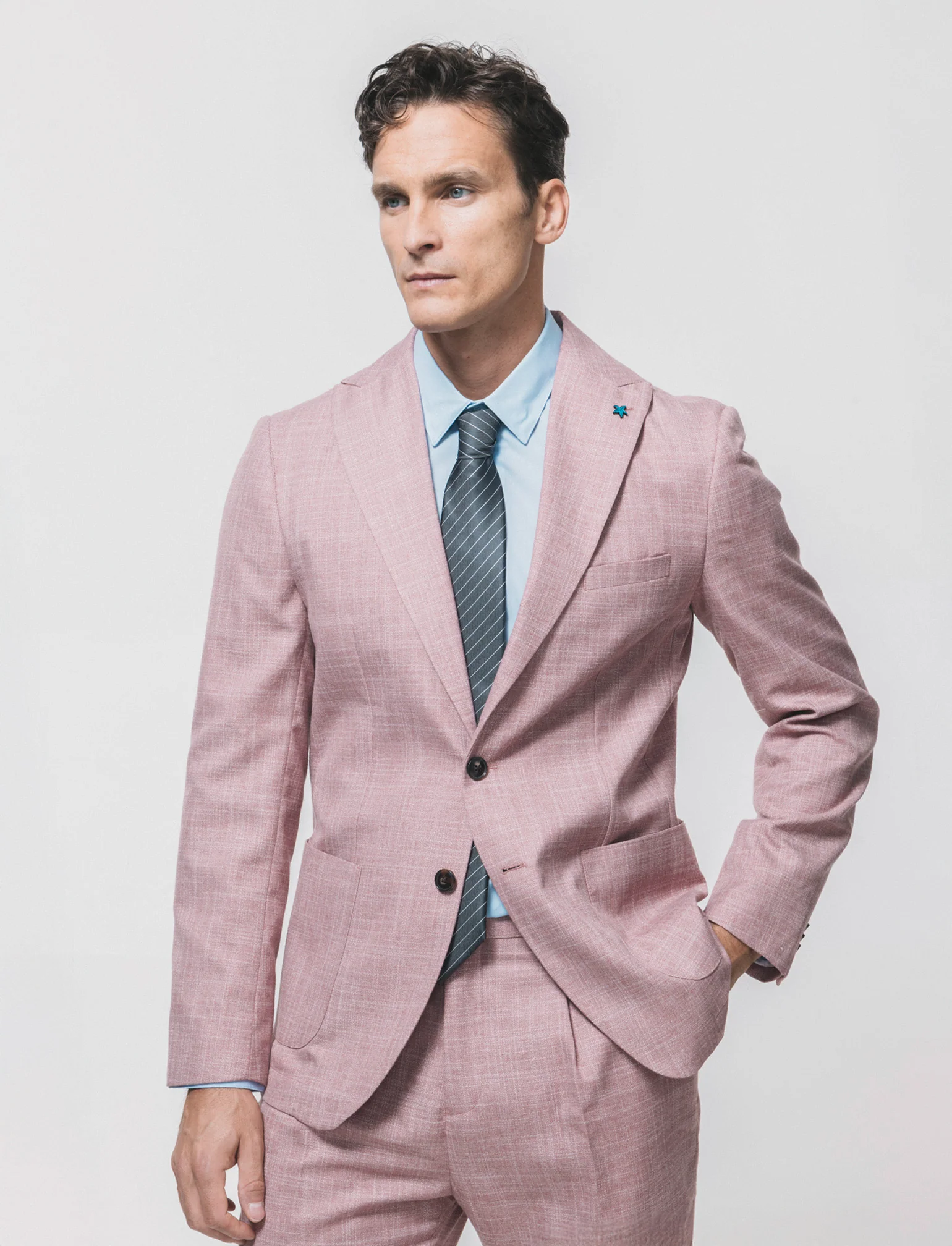 Blazer formale in tessuto strutturato - Corallo - Image 3