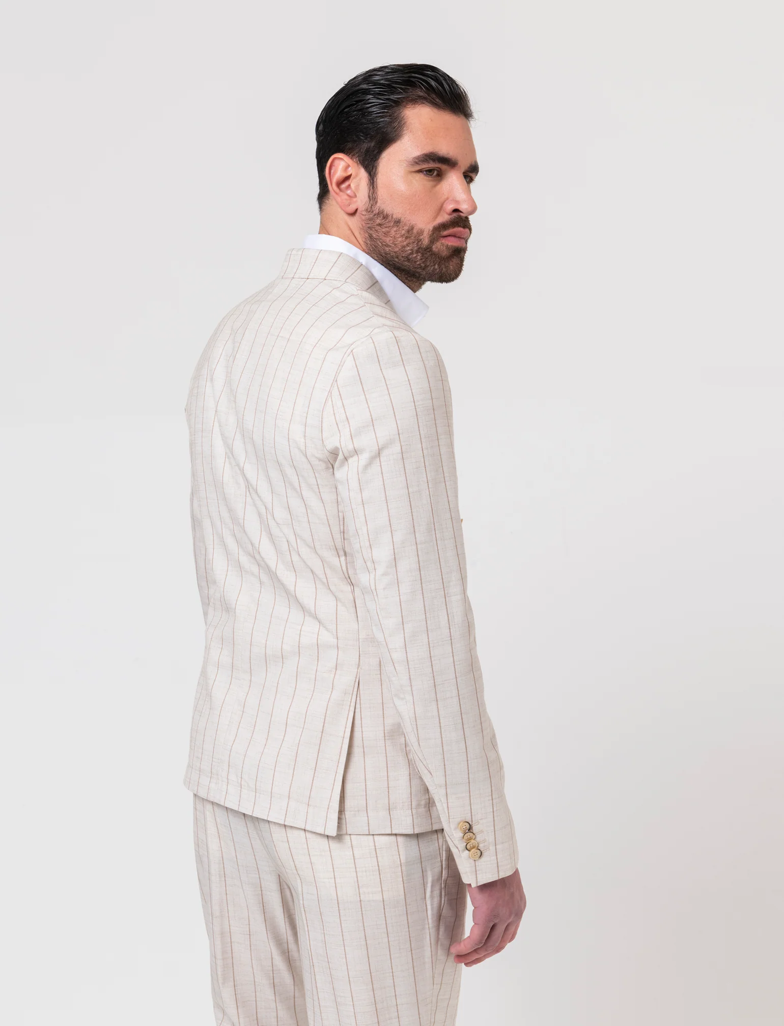 Blazer gessato doppio petto da completo da uomo - Beige ecru - Image 2