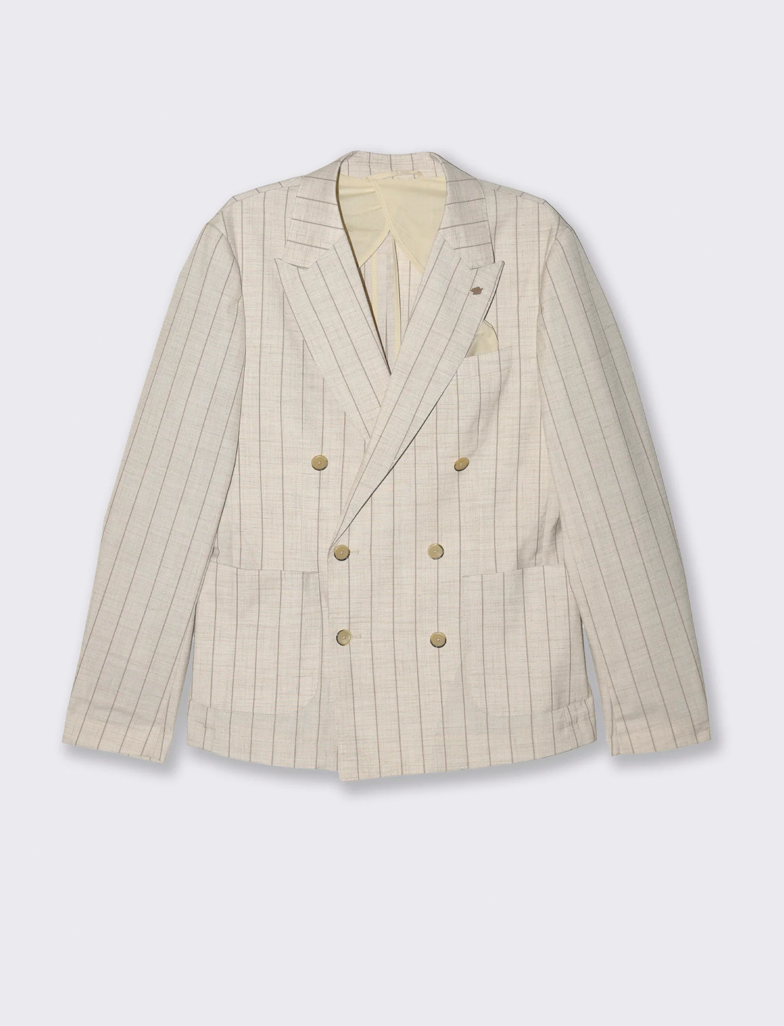 Blazer gessato doppio petto da completo da uomo - Beige ecru - Image 4