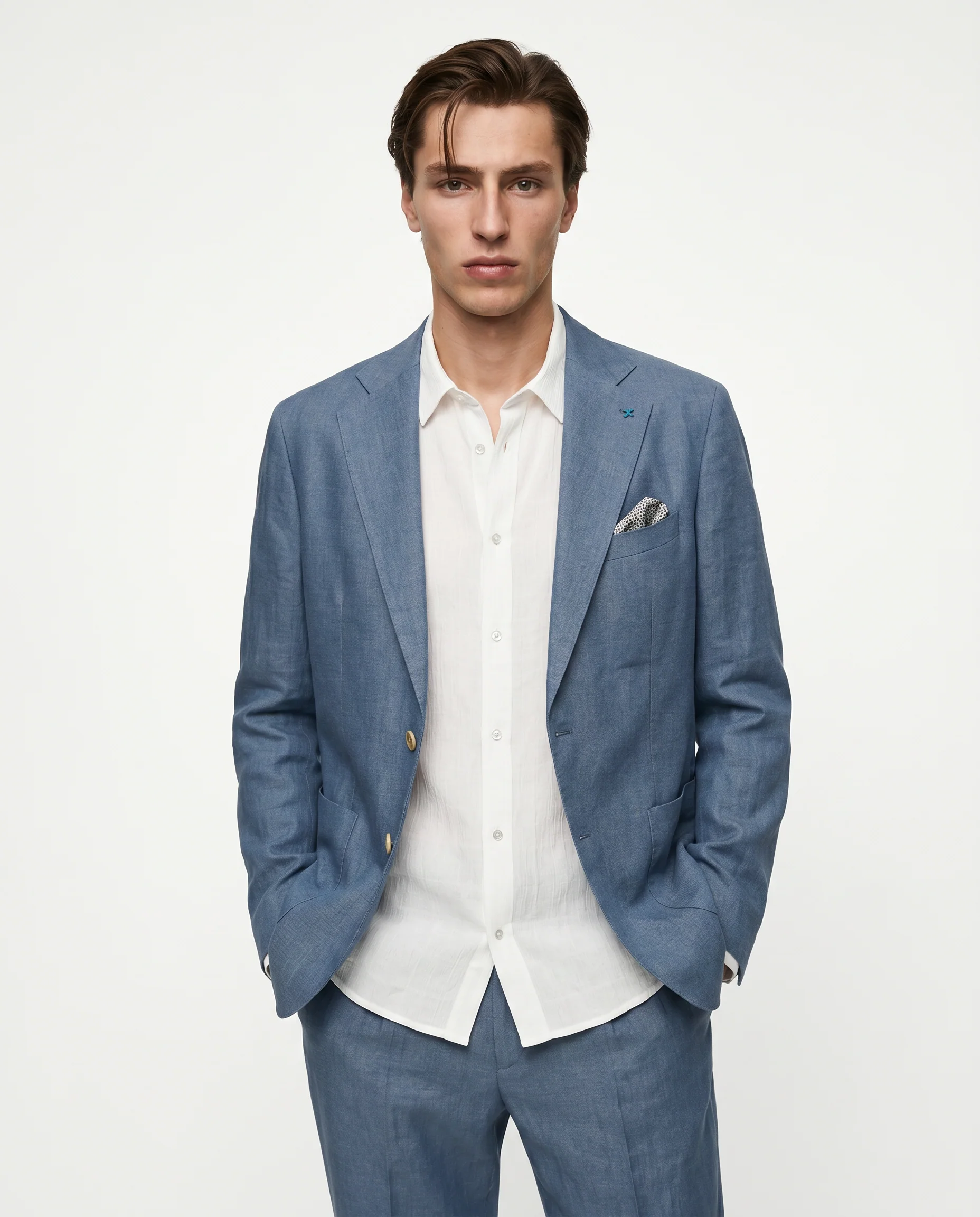 Blazer in puro lino con dettagli eleganti - CARTA DA ZUCCHERO - Image 3