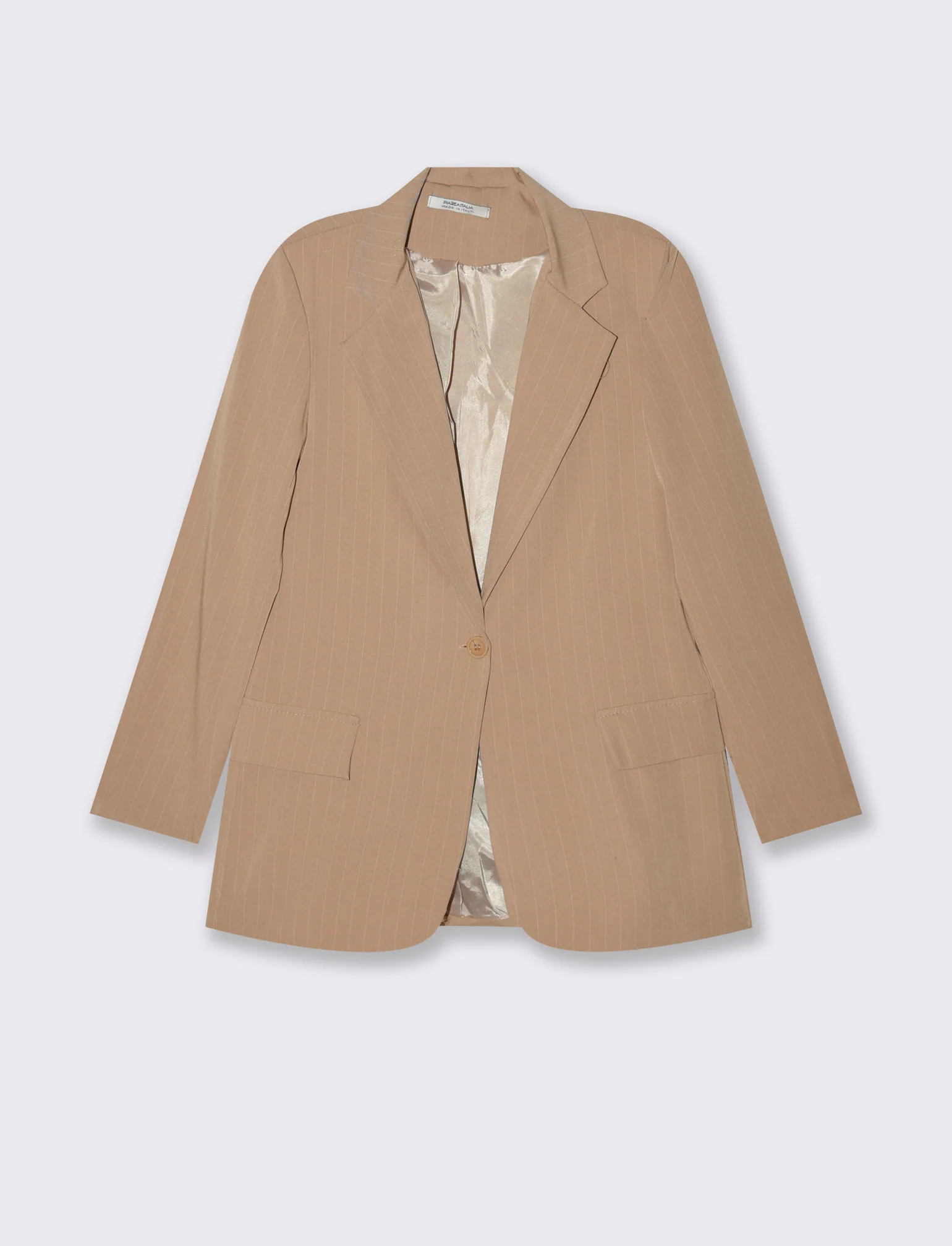 blazer in tessuto rigato con bottone sul davanti - Beige - Image 4