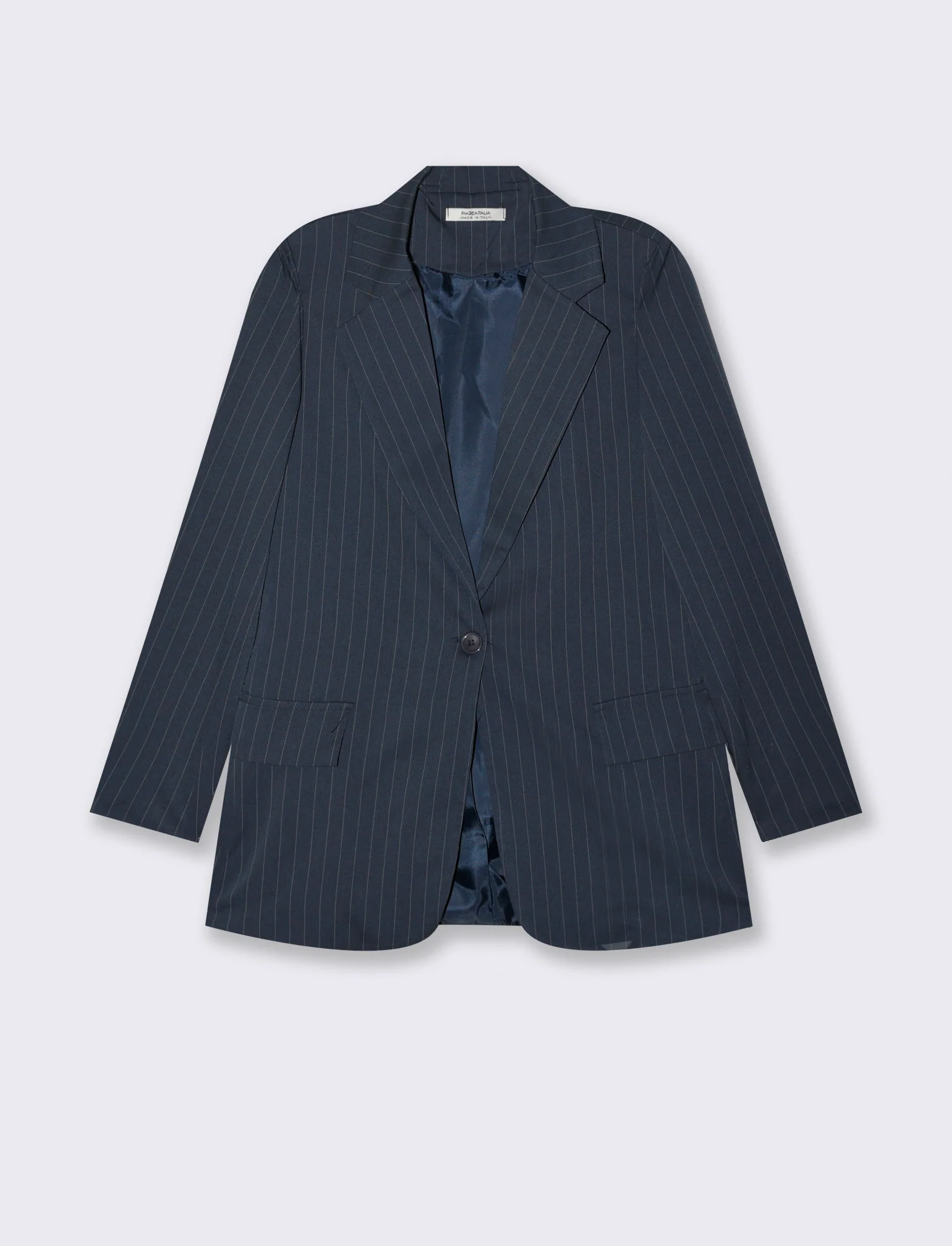 blazer in tessuto rigato con bottone sul davanti - Blu - Image 4