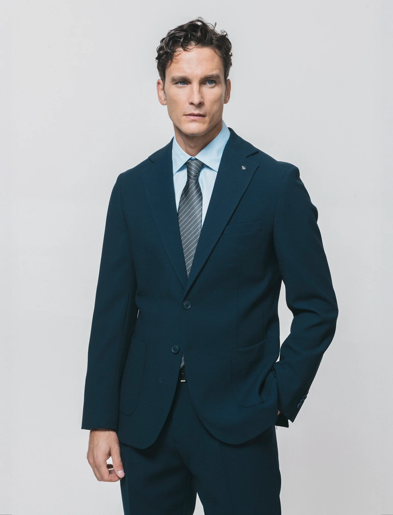 Blazer micro waffel formal fit elegante - Blu - Image 3
