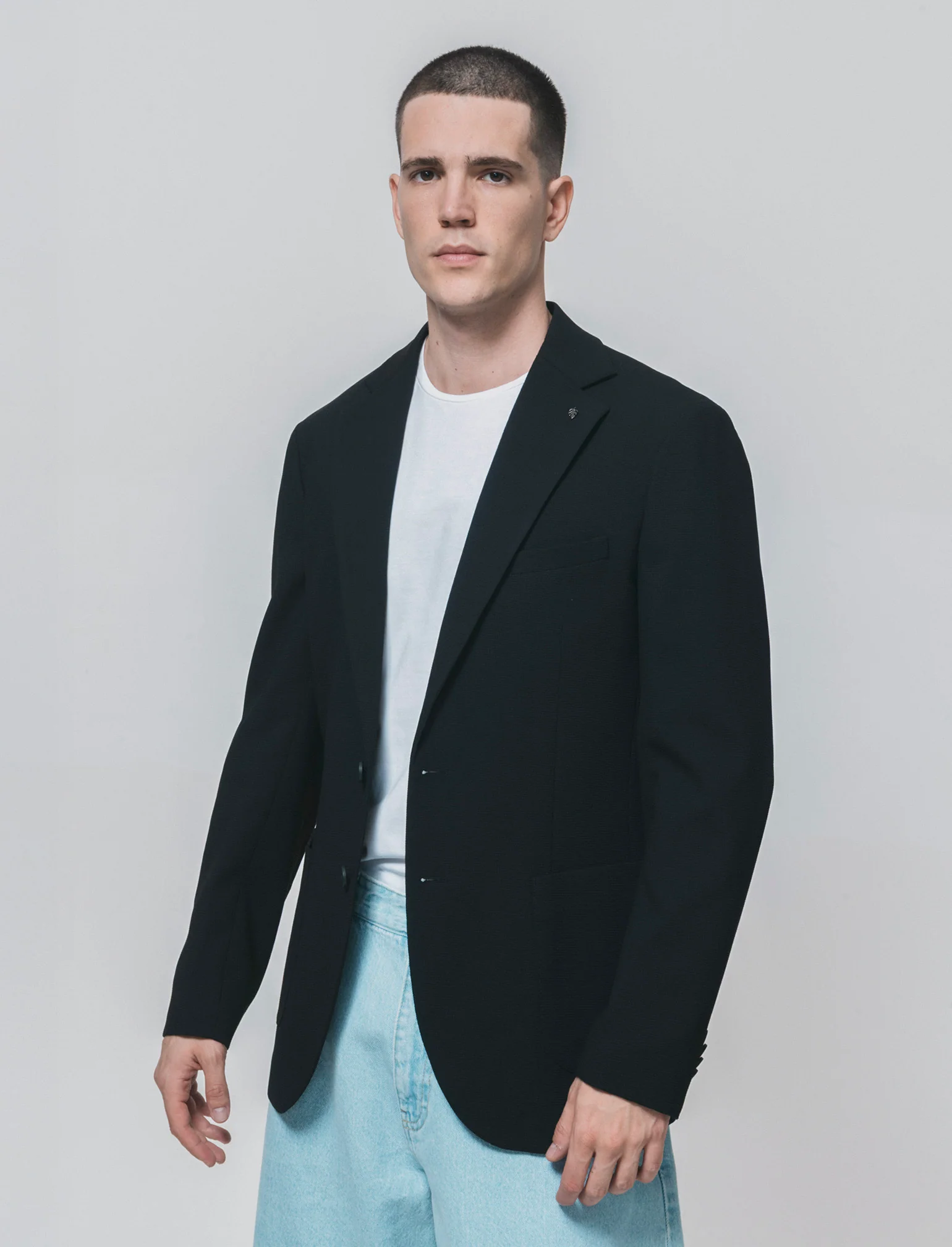 Blazer micro waffel formal fit elegante - Nero - Image 4