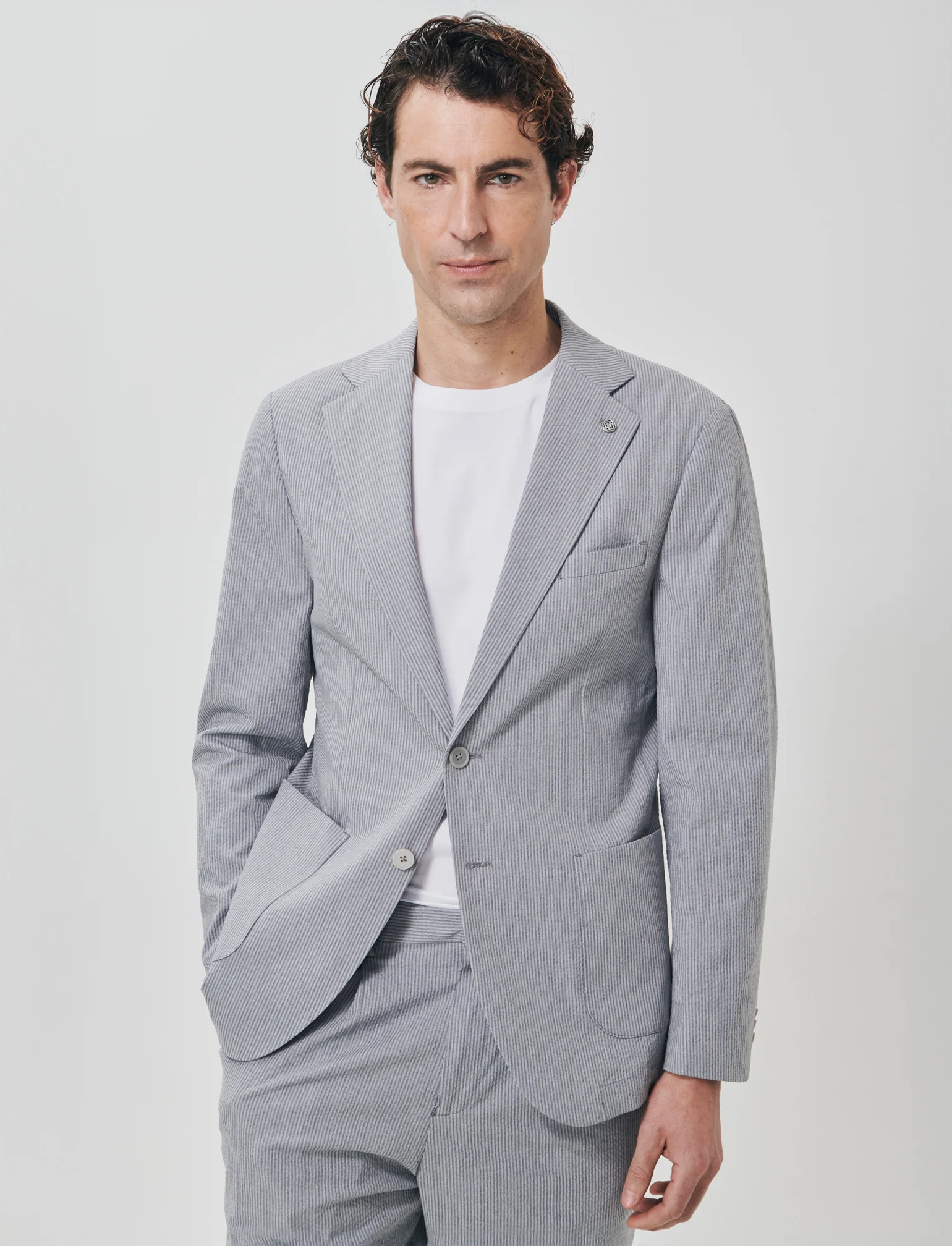 Blazer misto lino effetto riga formale - Grigio