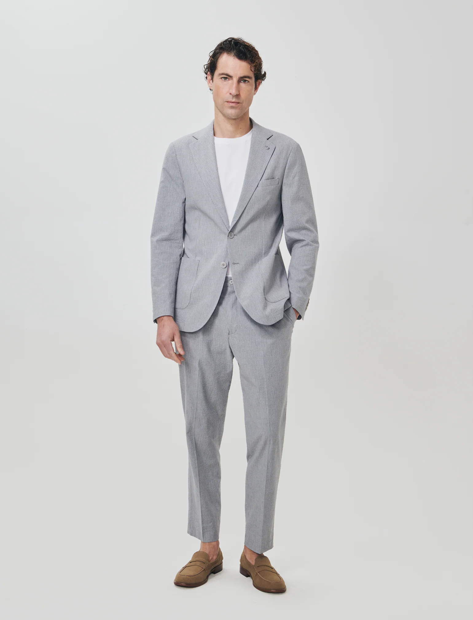 Blazer misto lino effetto riga formale - Grigio - Image 2