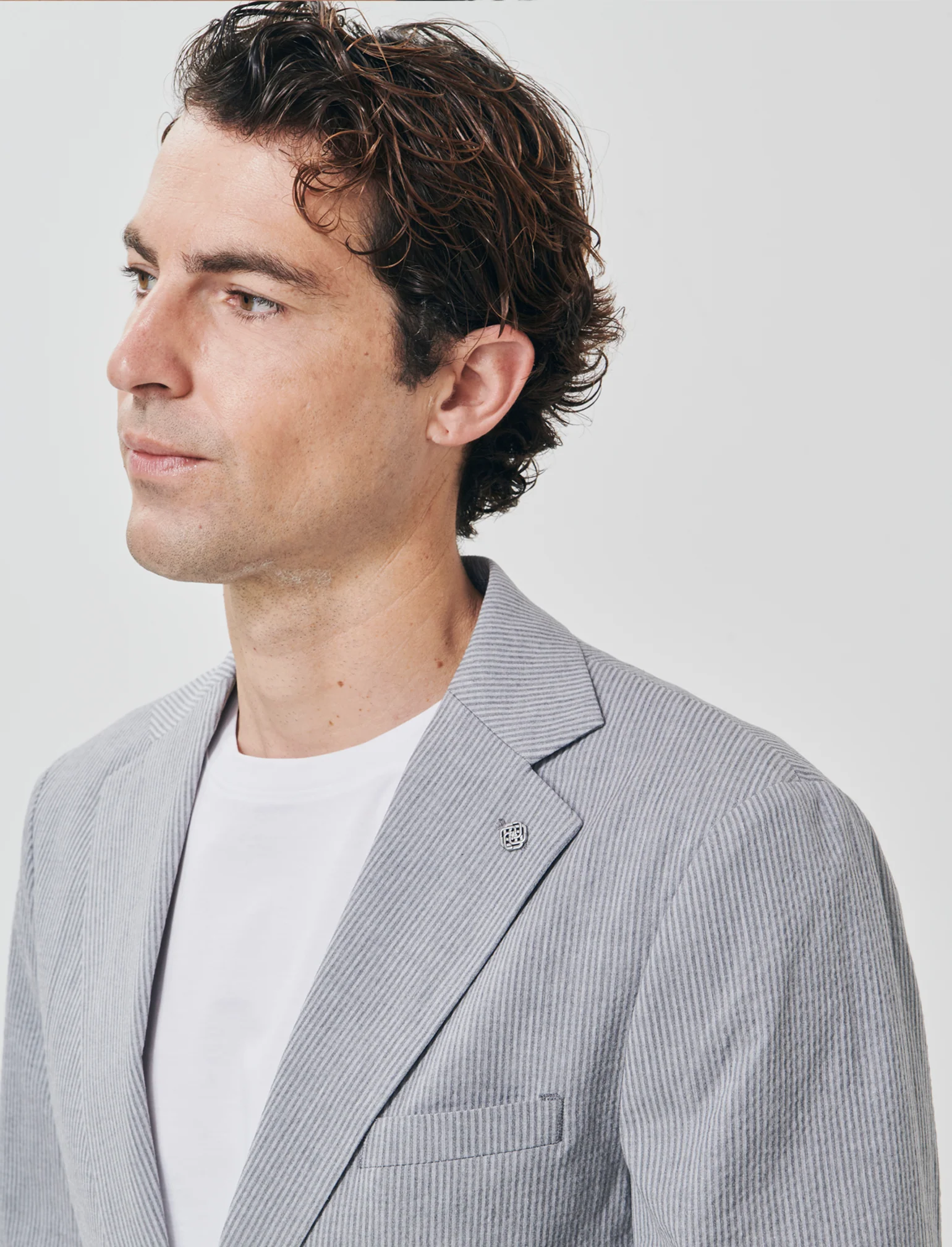 Blazer misto lino effetto riga formale - Grigio - Image 3
