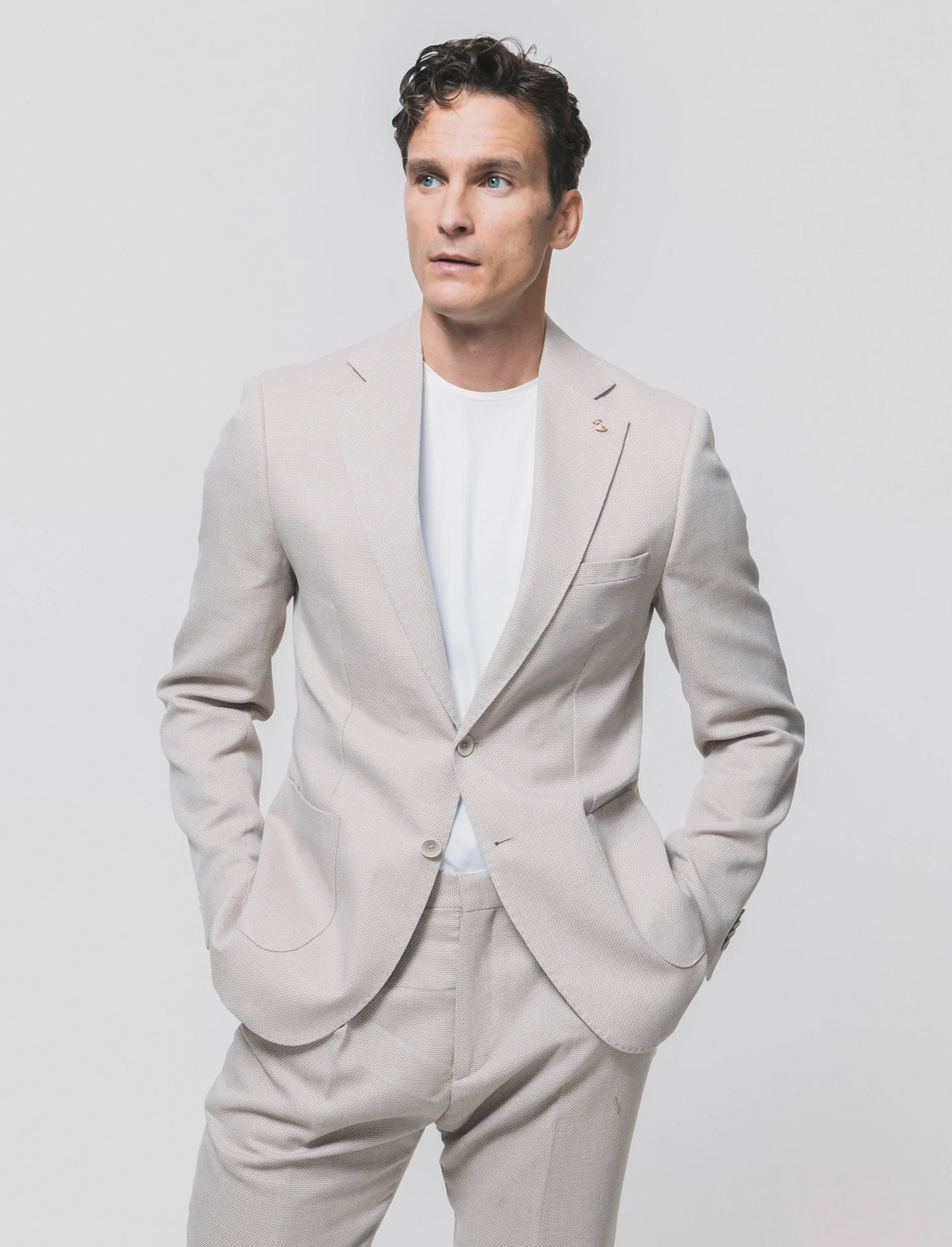 Blazer Oxford con Colletto a Revers - Beige - Image 3