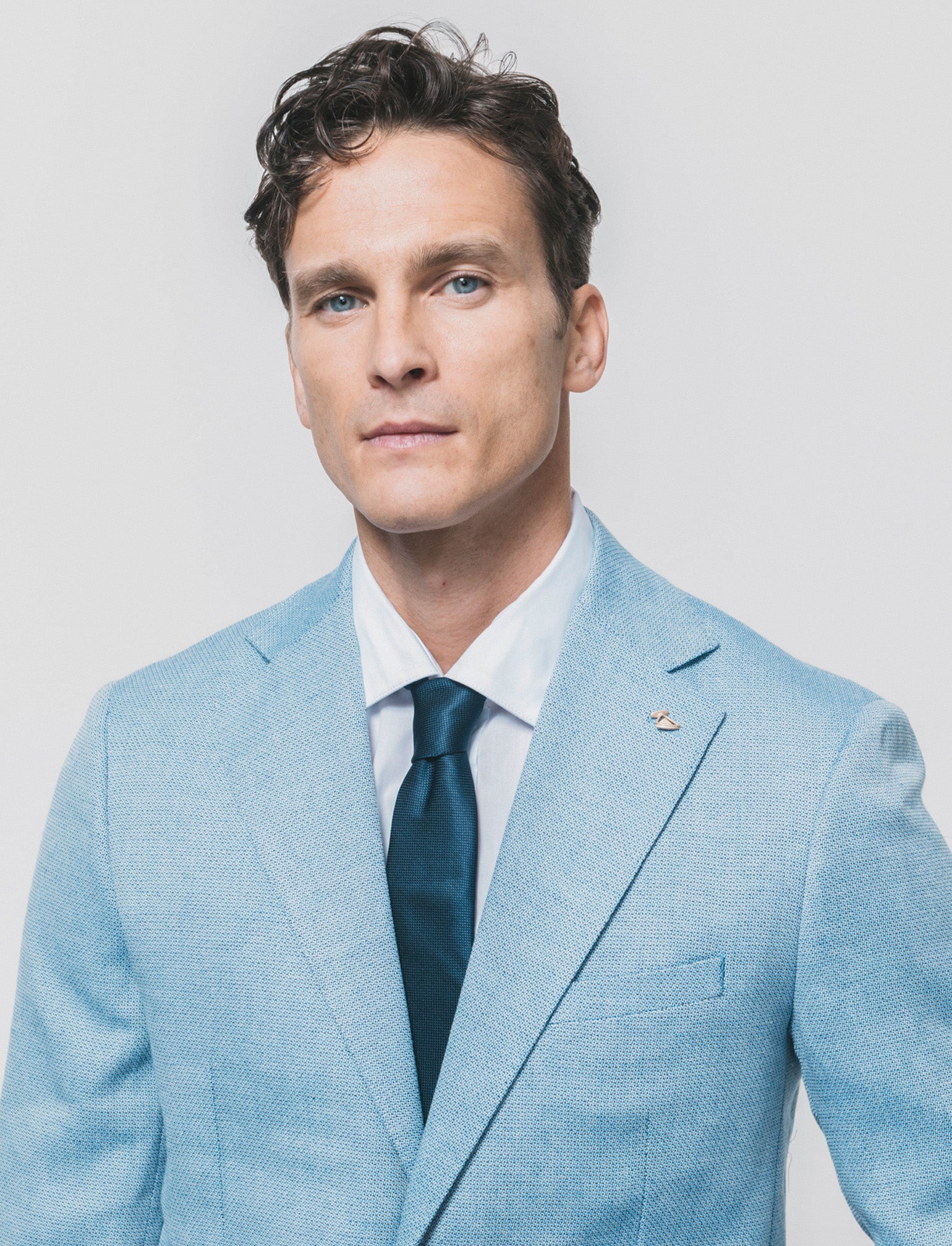 Blazer Oxford con Colletto a Revers - Celeste - Image 2