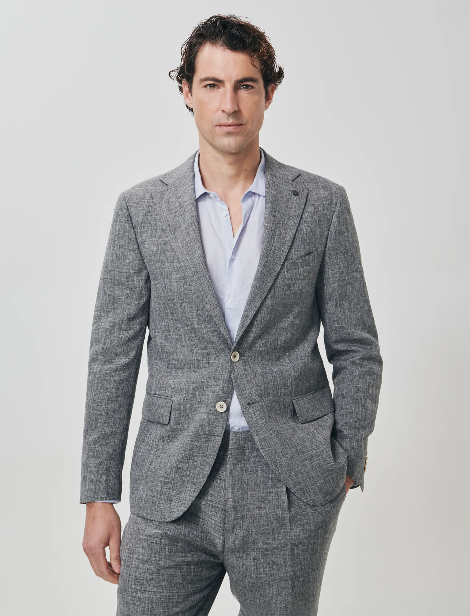 Blazer slub melange formal fit elegante - Grigio mel. - Image 2