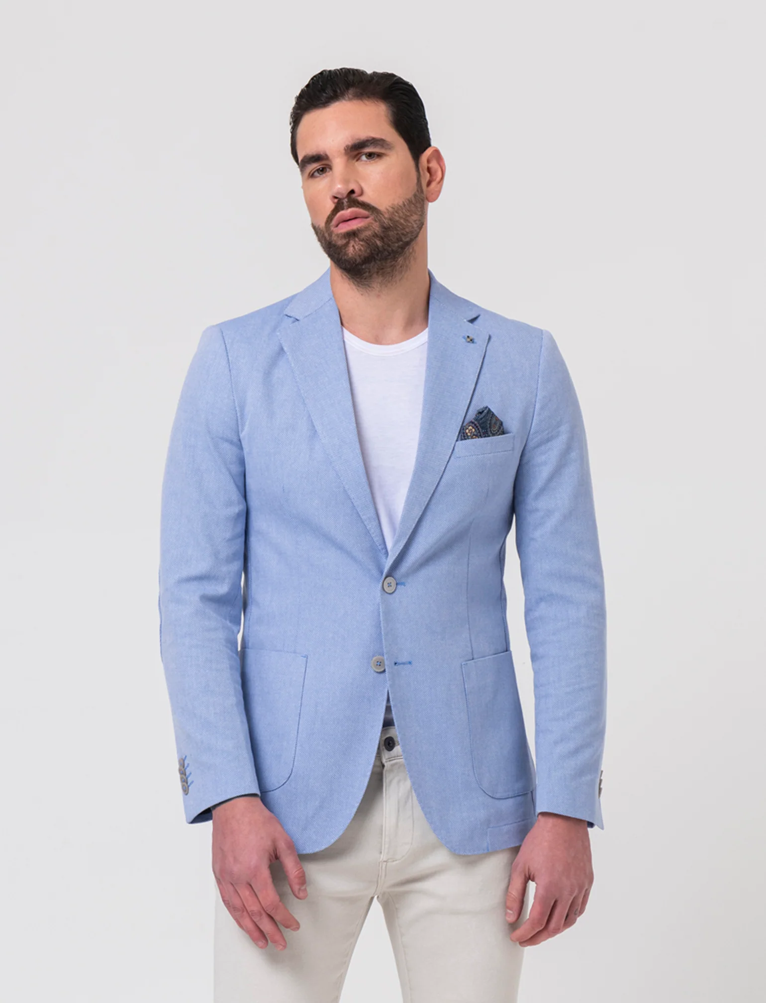 Blazer struttura occhio di pernice da uomo - Celeste - Image 3