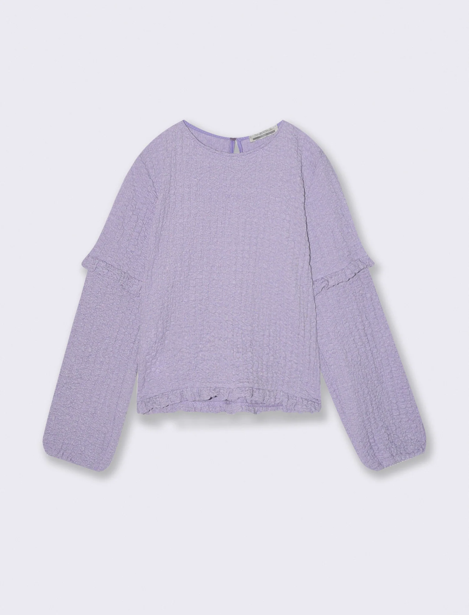 Blousa goffrata da bambina con rouches - Viola glicine