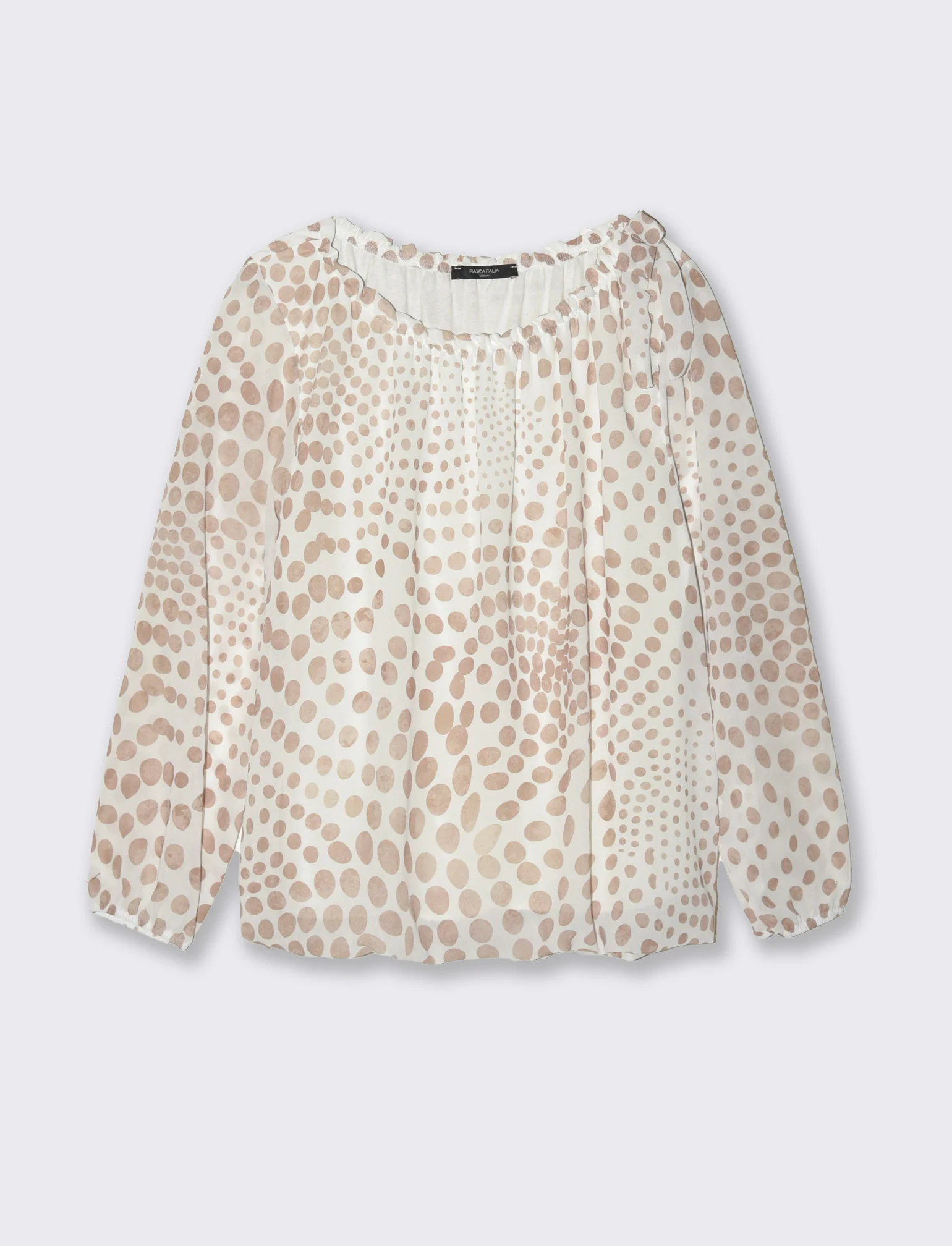 Blusa ampia in tessuto leggero con stampa e fiocco su una spalla. - Beige - Image 4