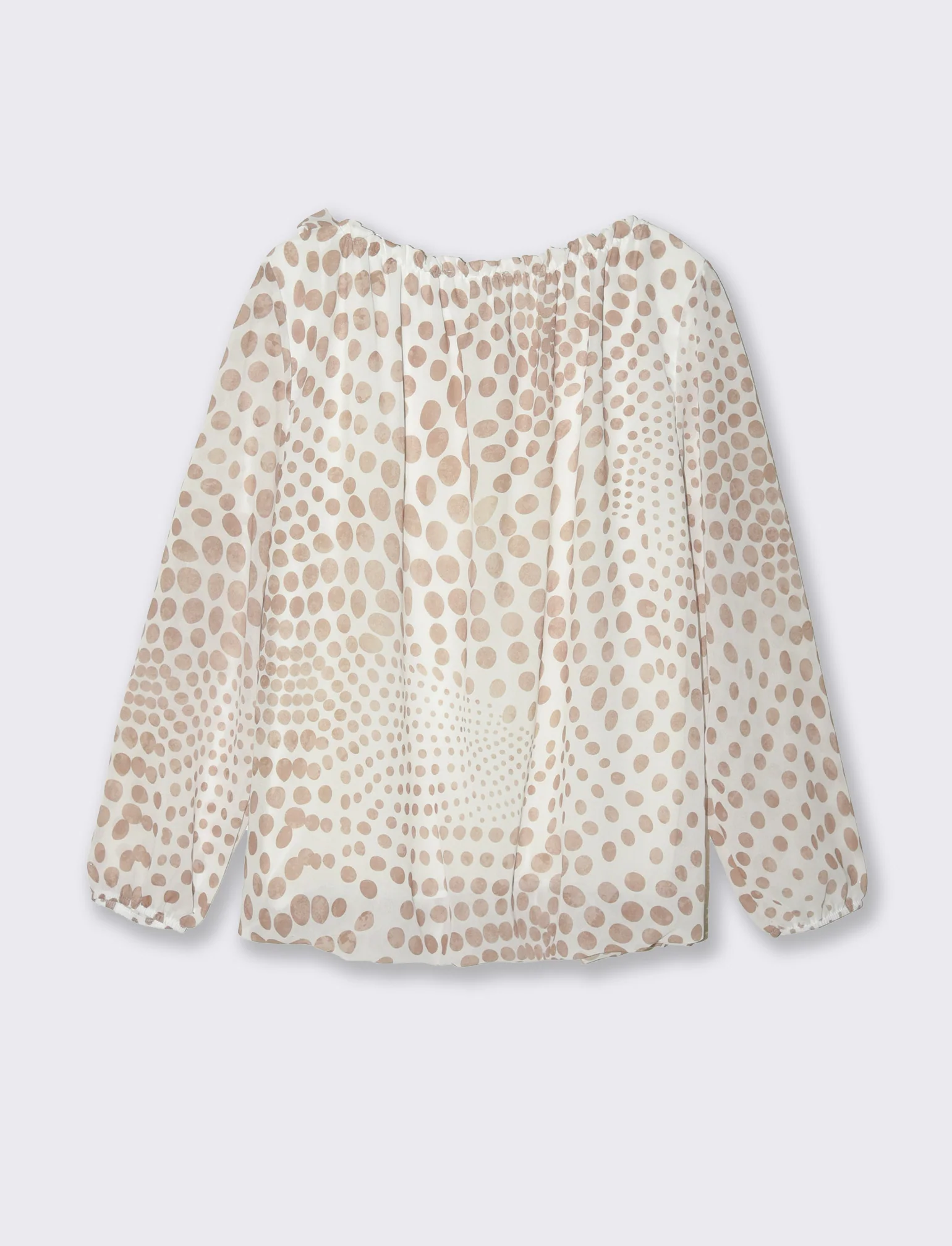 Blusa ampia in tessuto leggero con stampa e fiocco su una spalla. - Beige - Image 5