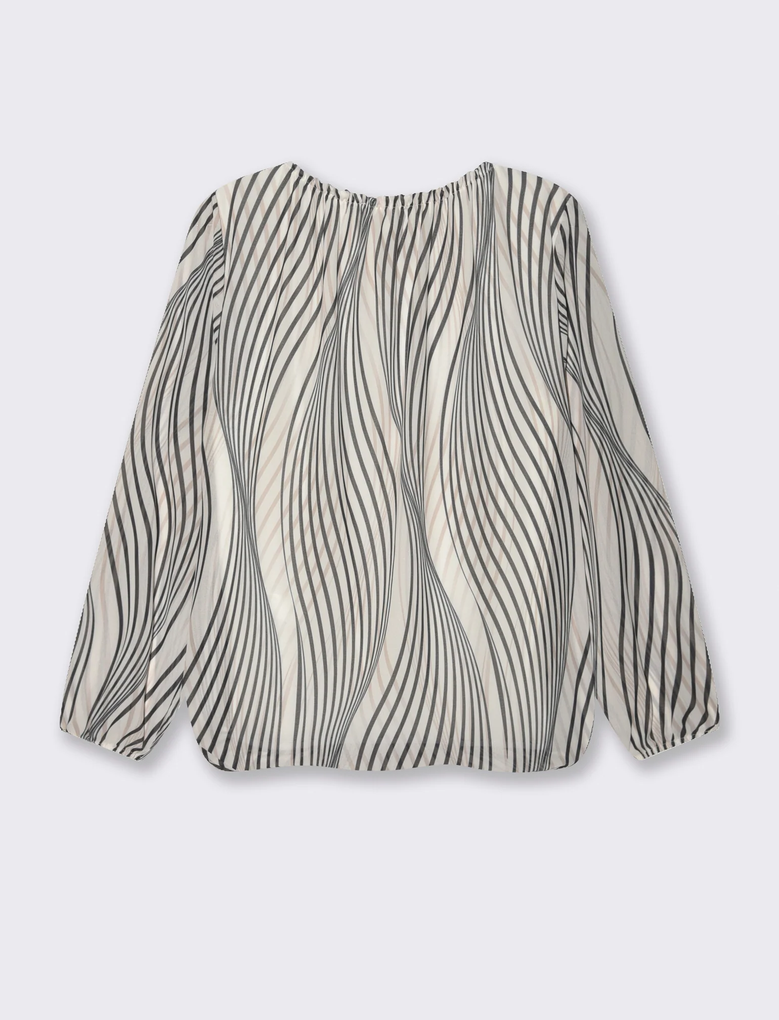 Blusa ampia in tessuto leggero con stampa e fiocco su una spalla. - Bianco-nero - Image 4